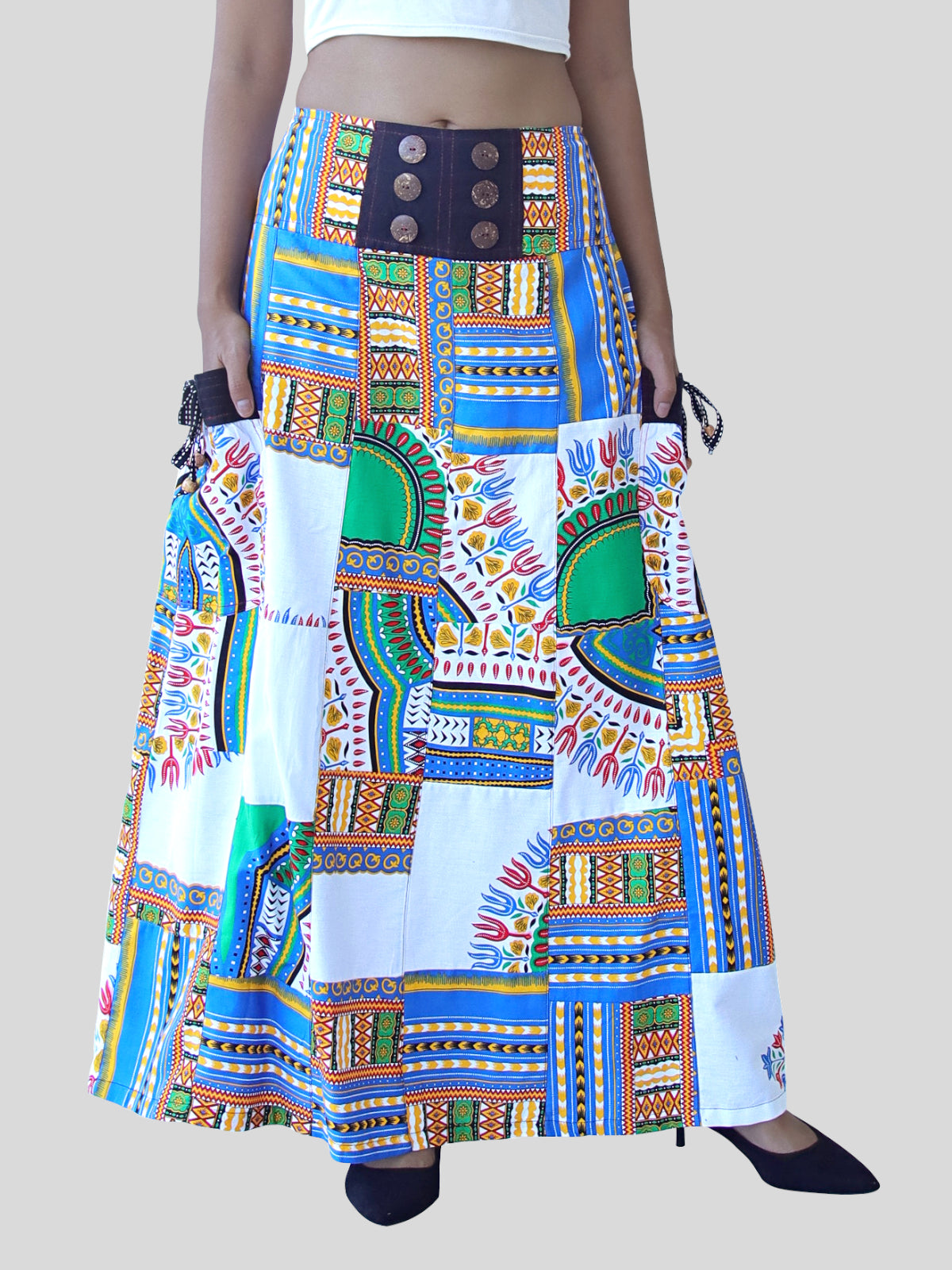 Tennessee Homestead Patchwork Boubou Skirt with Side Pockets Dashiki Art