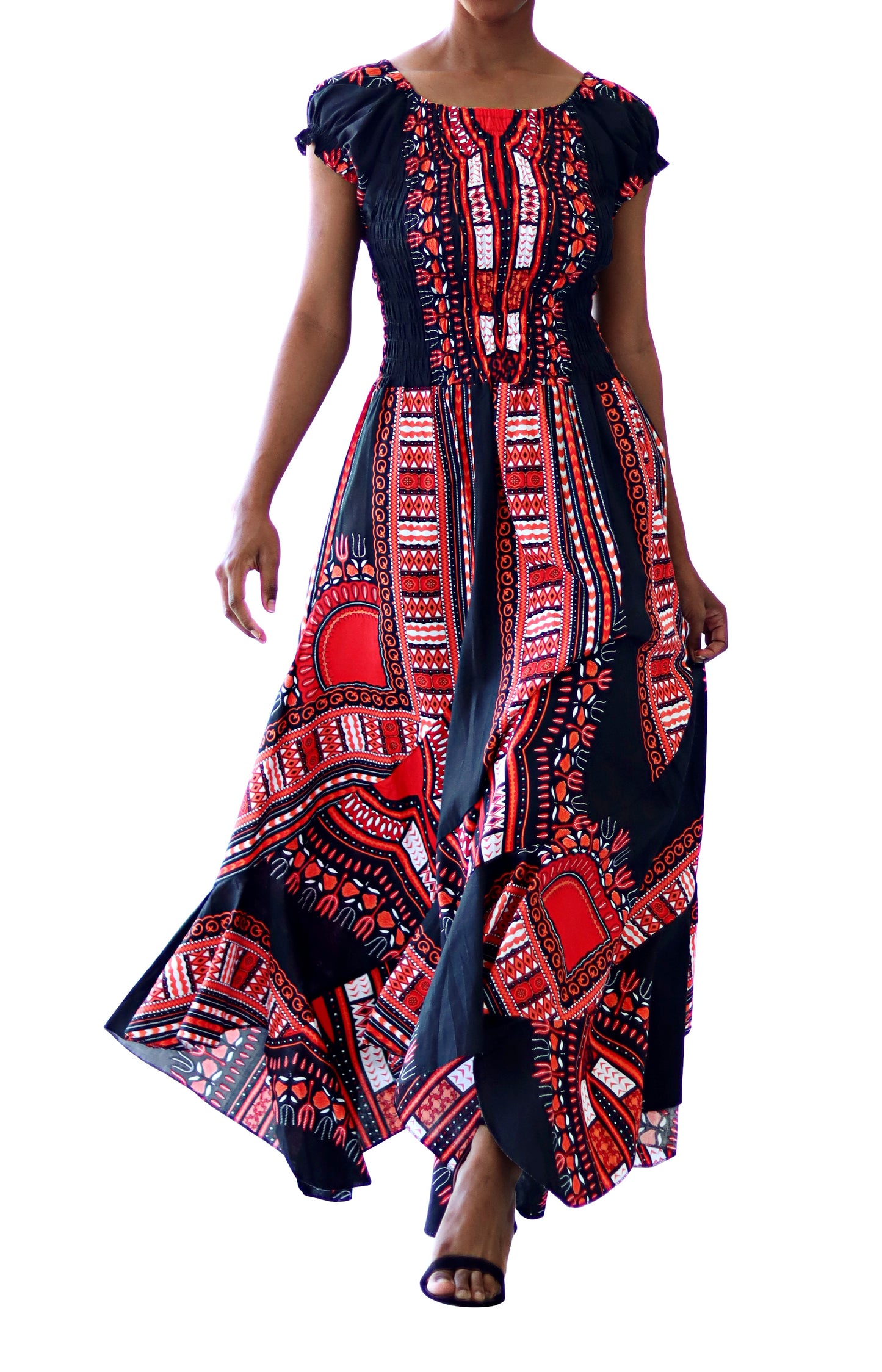 Africa Dashiki Dress - Smock Waist With Short Sleeves