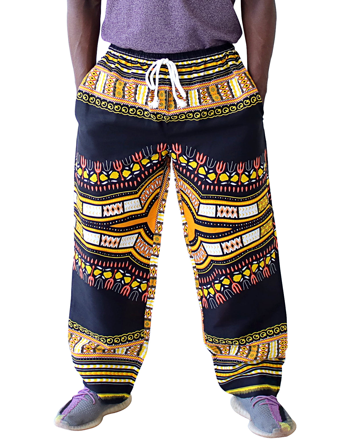 African Dashiki Cotton Baggy Straight Leg Dashiki Unisex Casual Pants Africa Print Elastic Waist