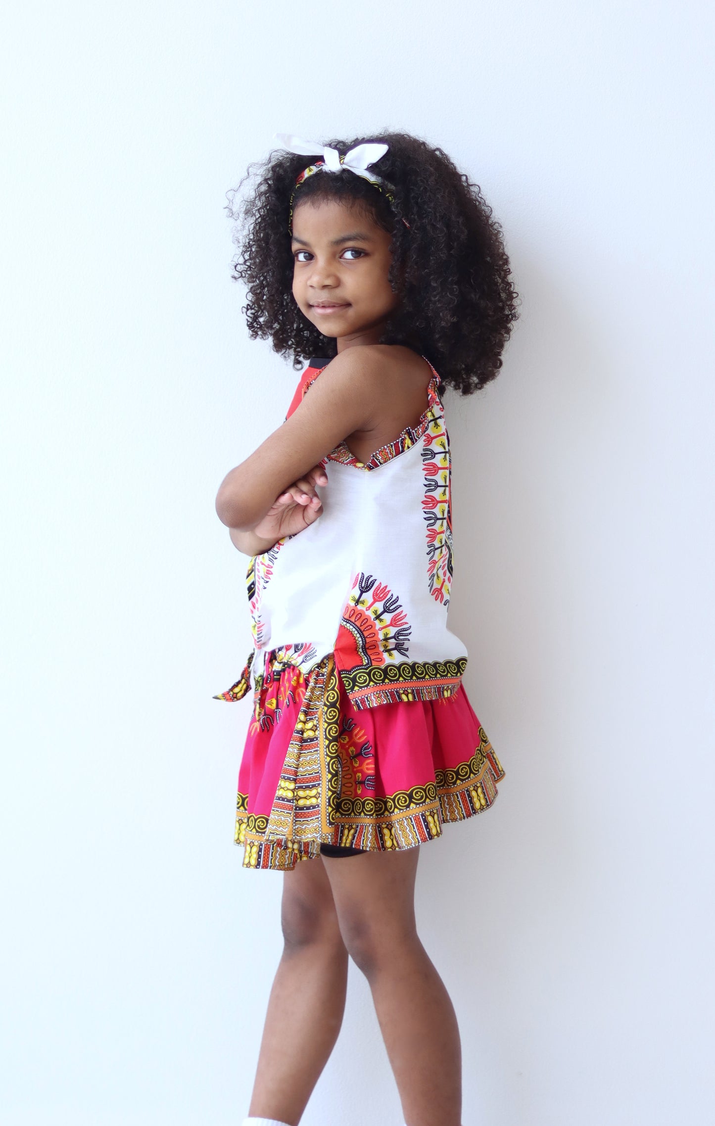 Africa Dashiki Girls Shirt - Light Sleeveless tie front