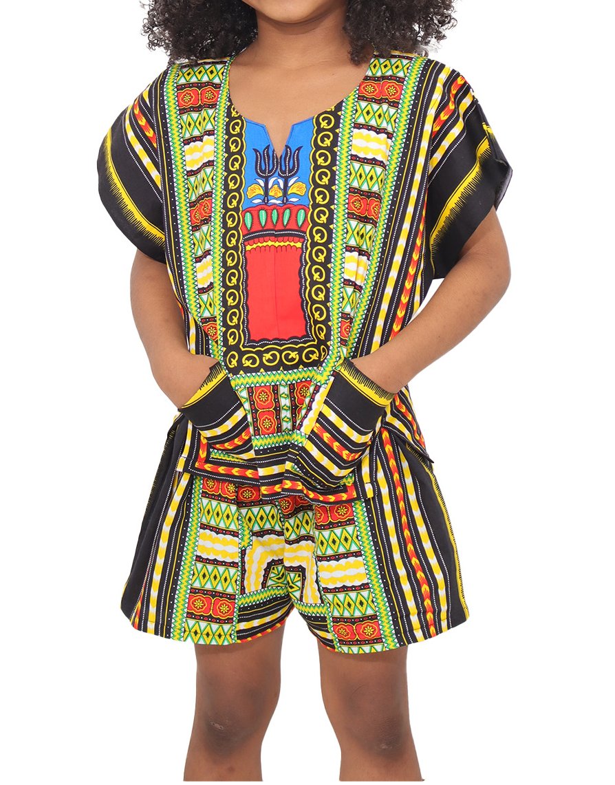 Childrens Unisex Afrikan Cotton Patch Short and Shirt Dashiki Outfit
