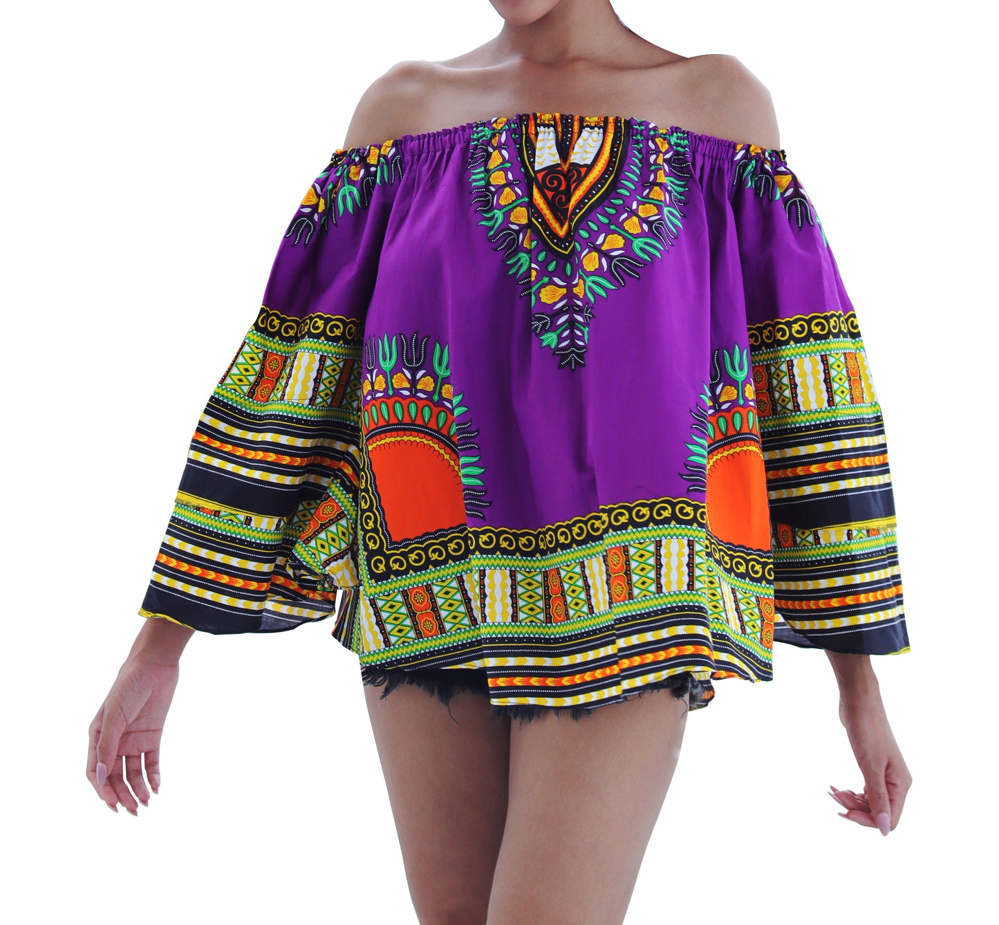 African Dashiki Womens Shirt - Off Shoulder Caftan Blouse