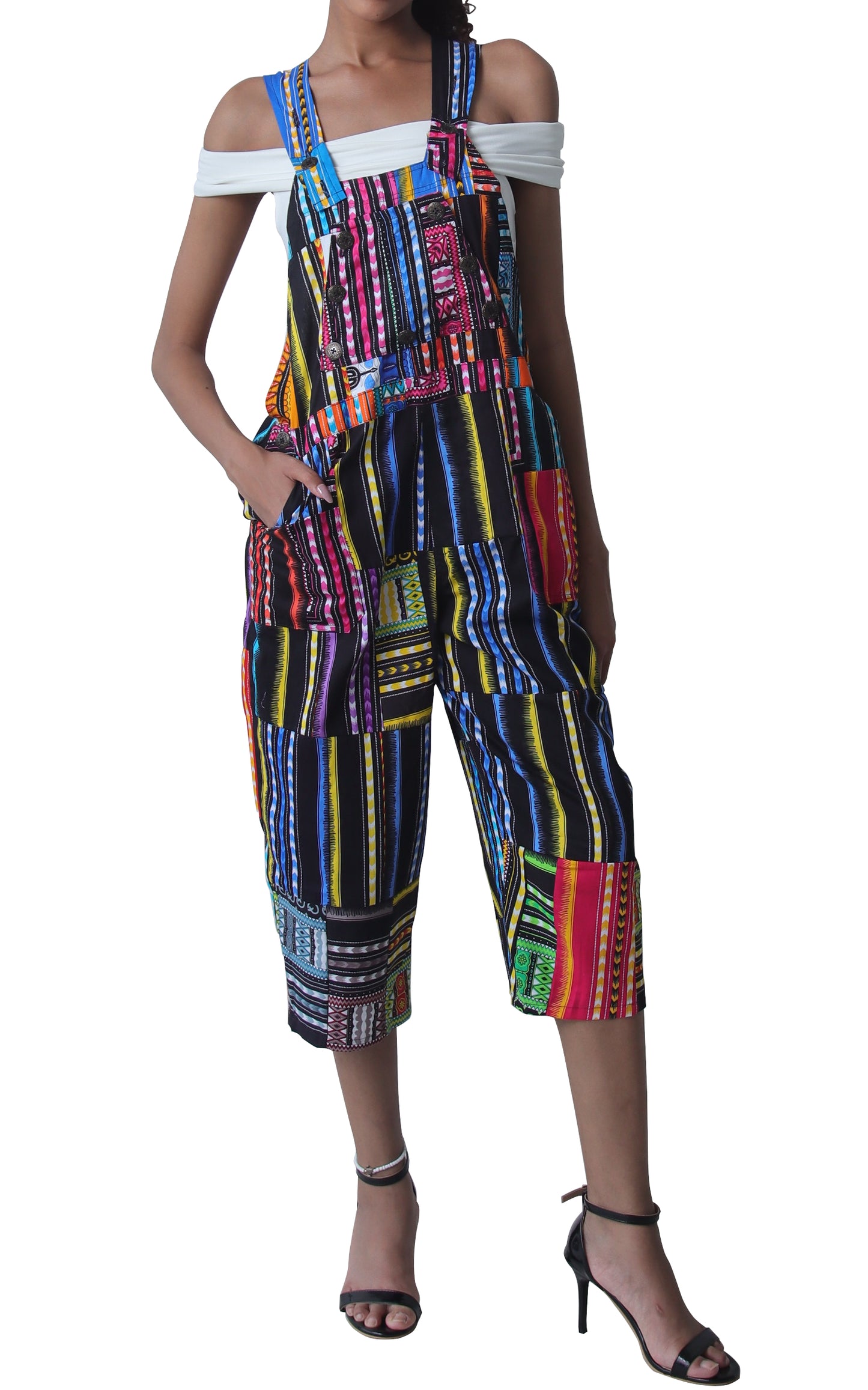 Onepiece JumpSuit Capri Leg Vintage TouchUp Dashiki Art in Cotton