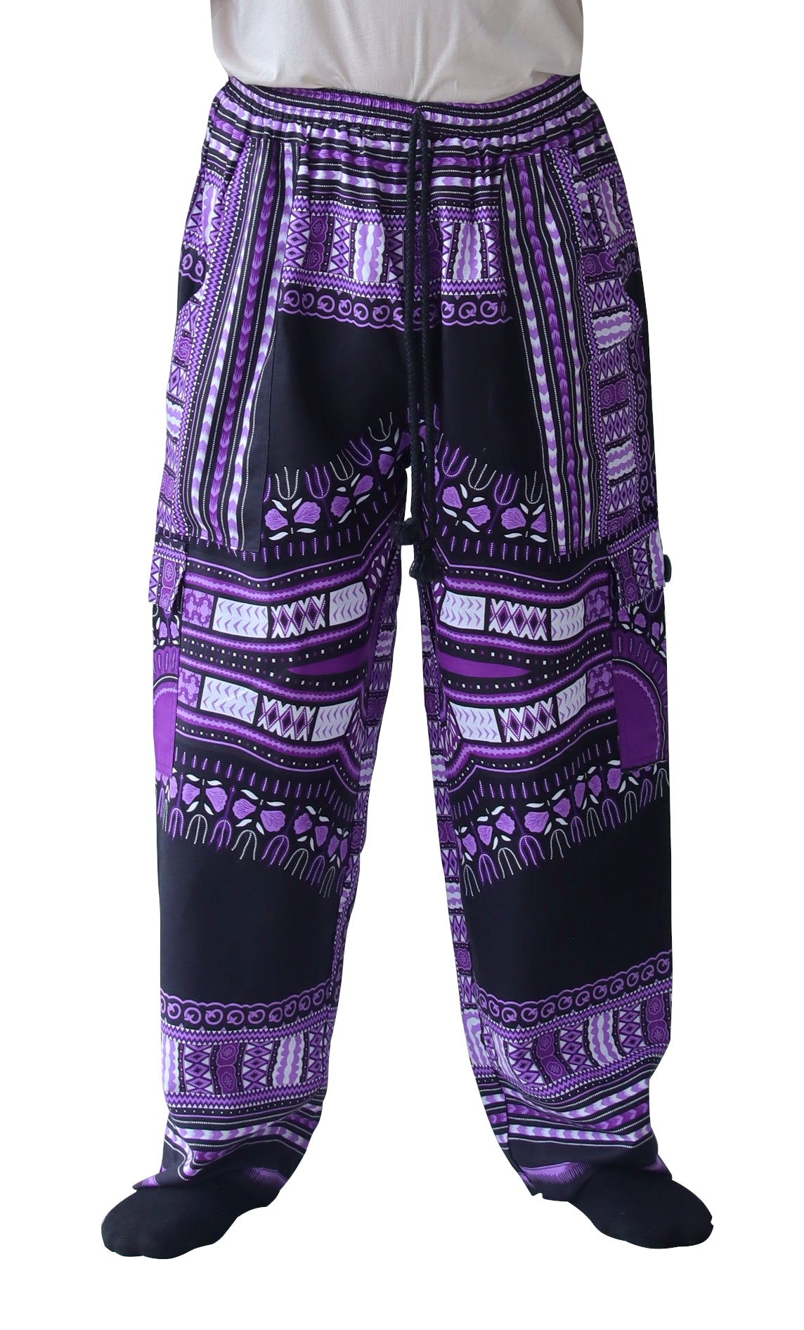 DA'IKI Loose and Casual Mens Cotton African Dashiki Pants Cargo Khakis Ankara Art