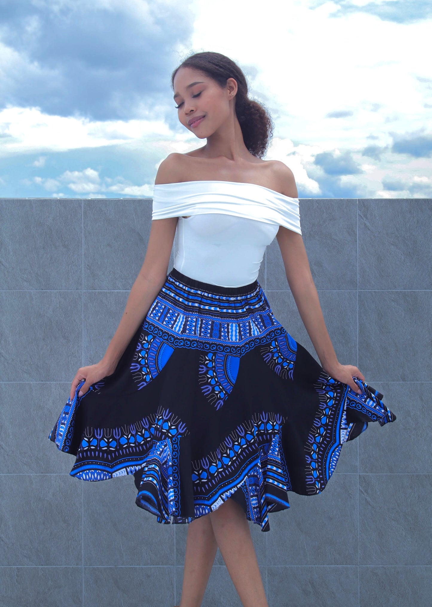 African Dashiki Short Gypsy Skirt - Patchwork Angle Carved