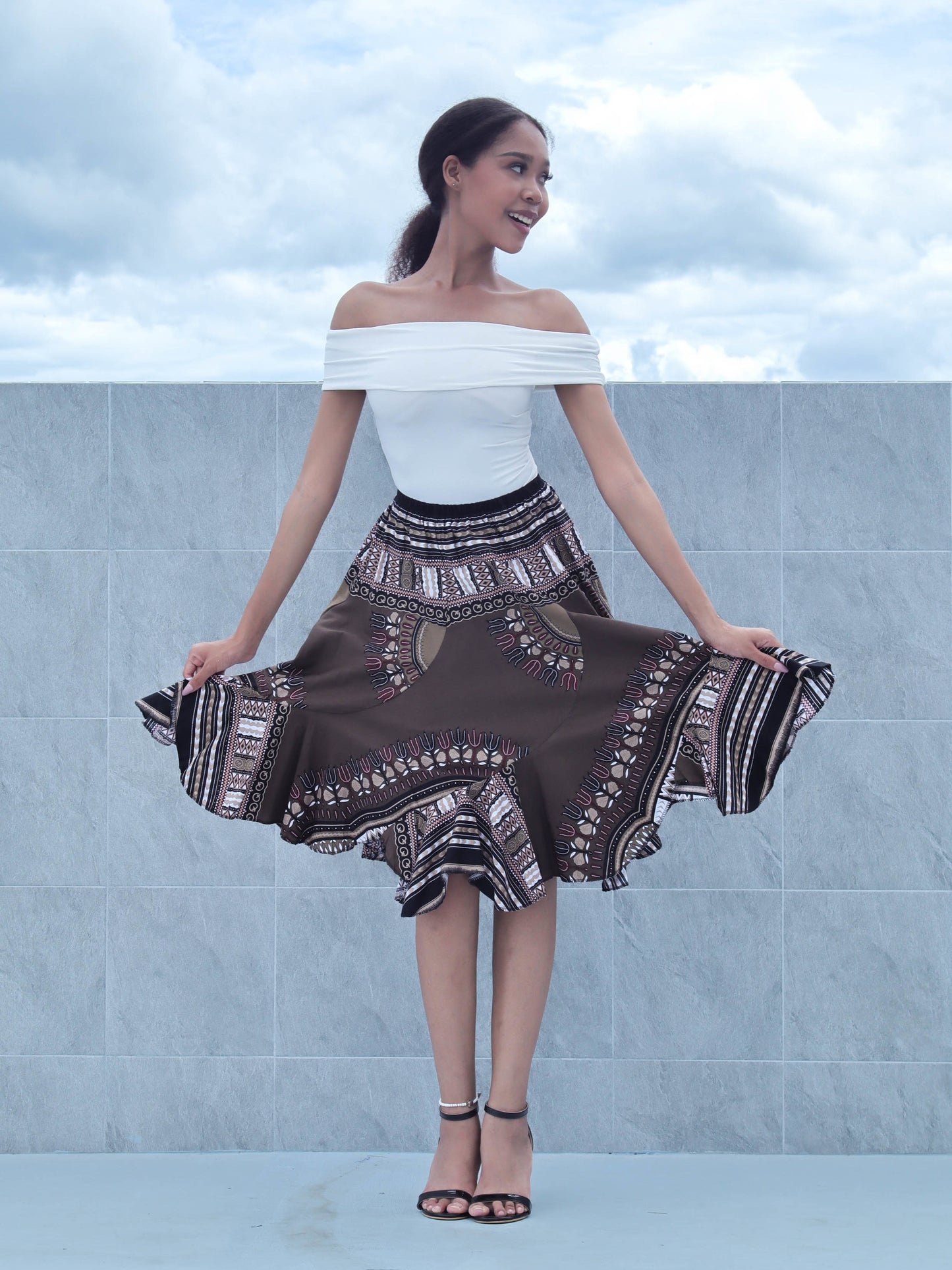 African Dashiki Short Gypsy Skirt - Patchwork Angle Carved