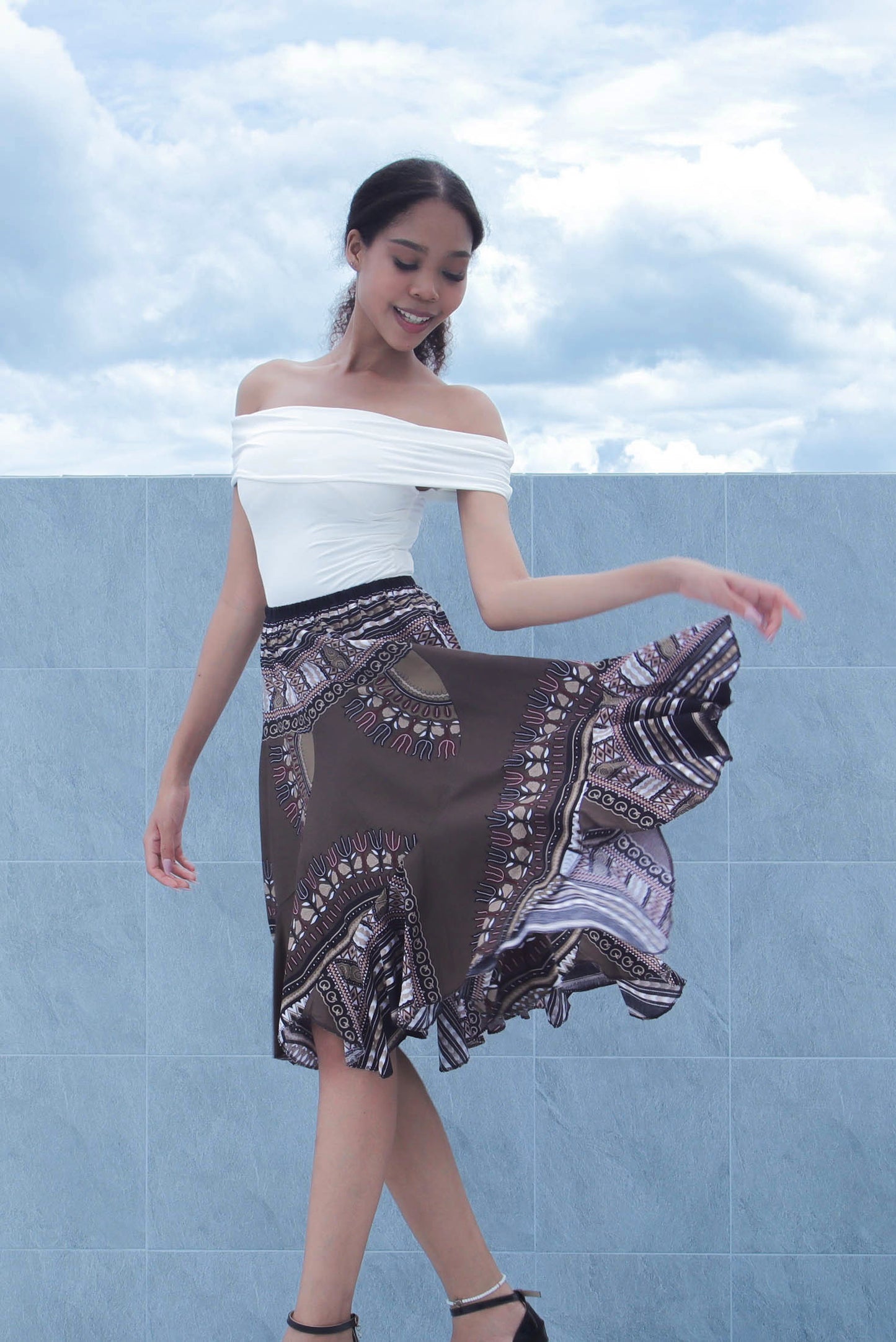 African Dashiki Short Gypsy Skirt - Patchwork Angle Carved