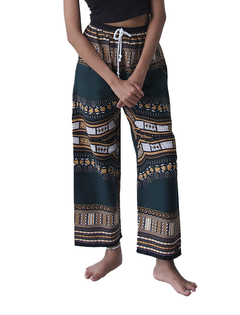 African Dashiki Cotton Baggy Straight Leg Dashiki Unisex Casual Pants Africa Print Elastic Waist
