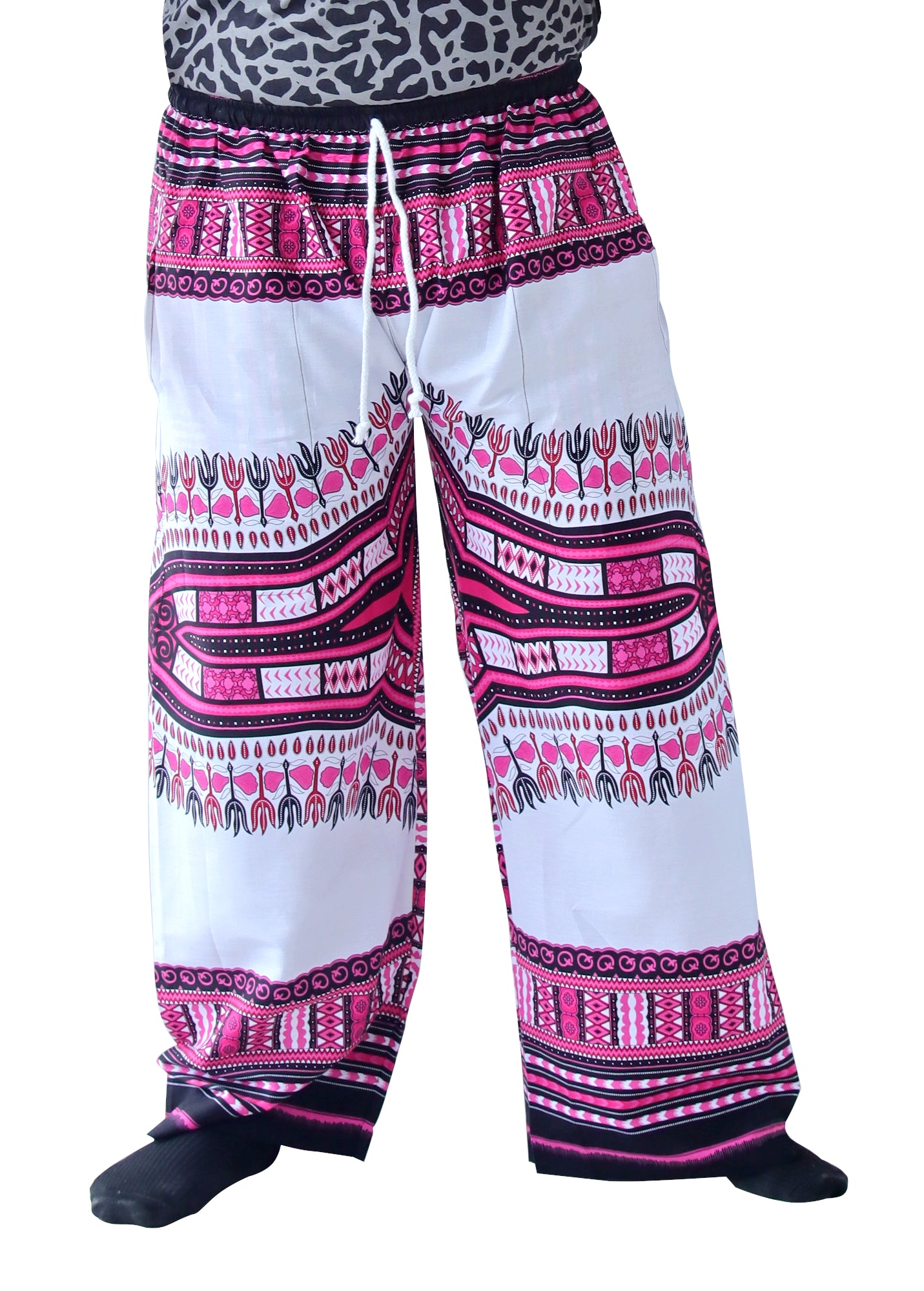 African Dashiki Cotton Baggy Straight Leg Dashiki Unisex Casual Pants Africa Print Elastic Waist