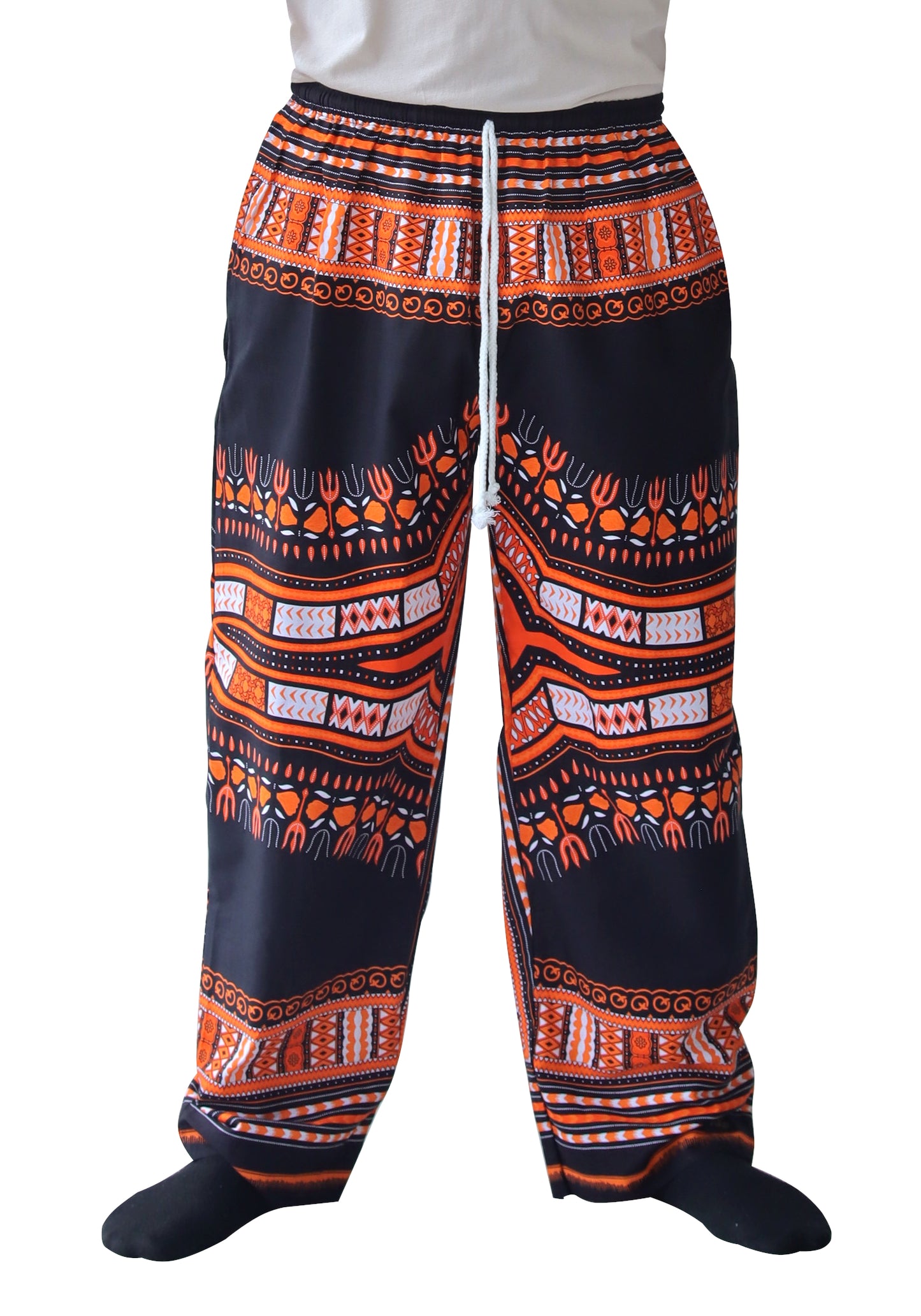 African Dashiki Cotton Baggy Straight Leg Dashiki Unisex Casual Pants Africa Print Elastic Waist