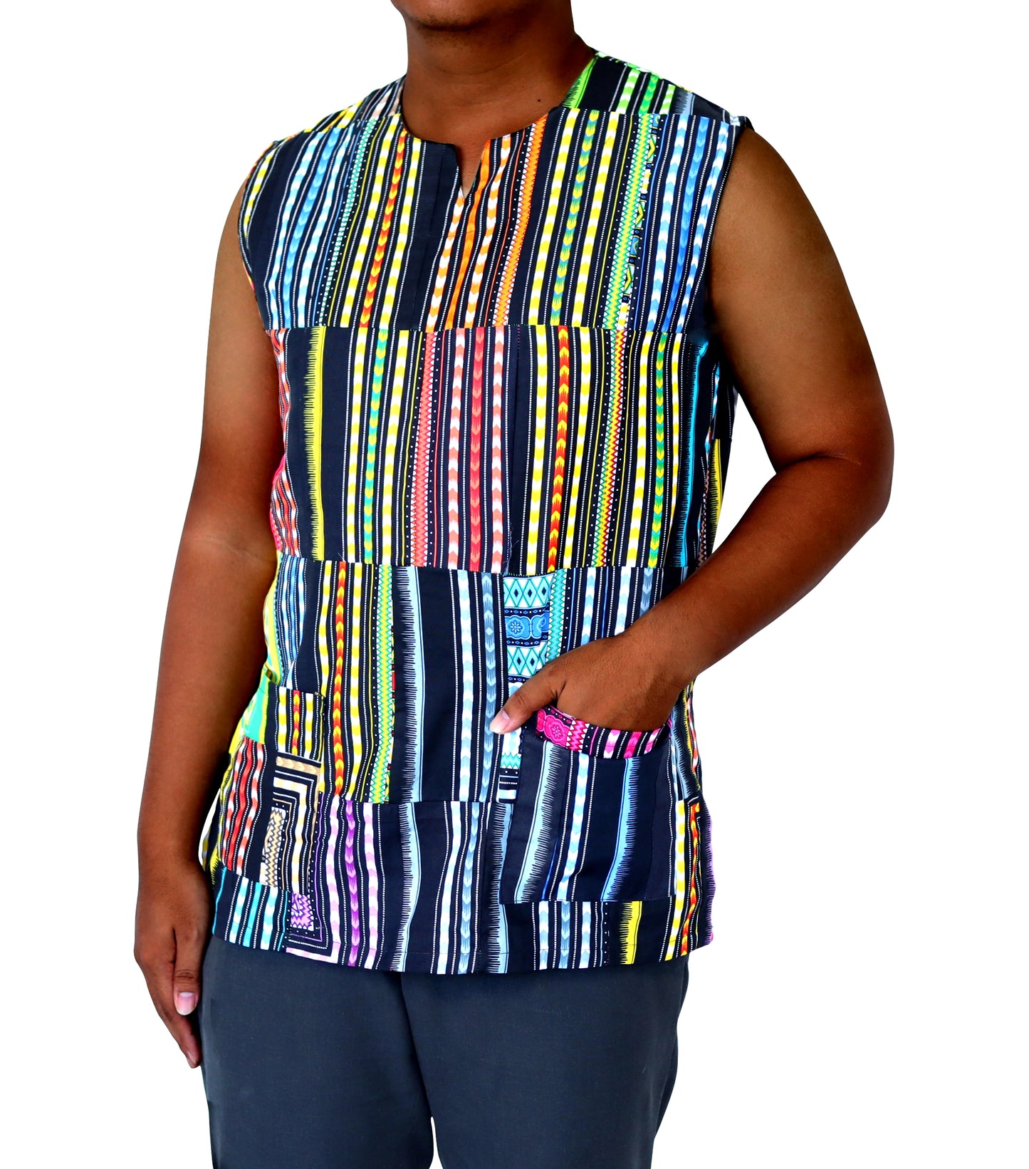 DA'IKI Hand Quilted Cotton Patchwork Africa Dashiki Vest Afrikan Shirt