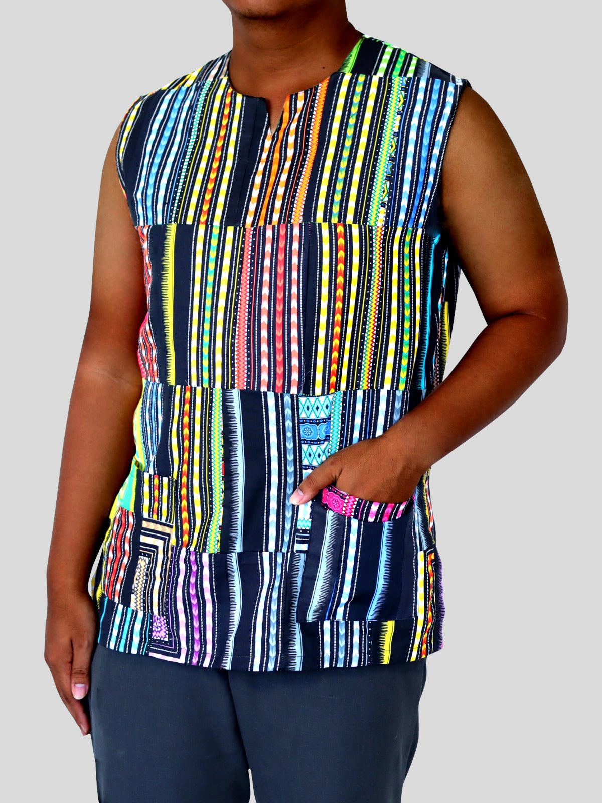 DA'IKI Hand Quilted Cotton Patchwork Africa Dashiki Vest Afrikan Shirt
