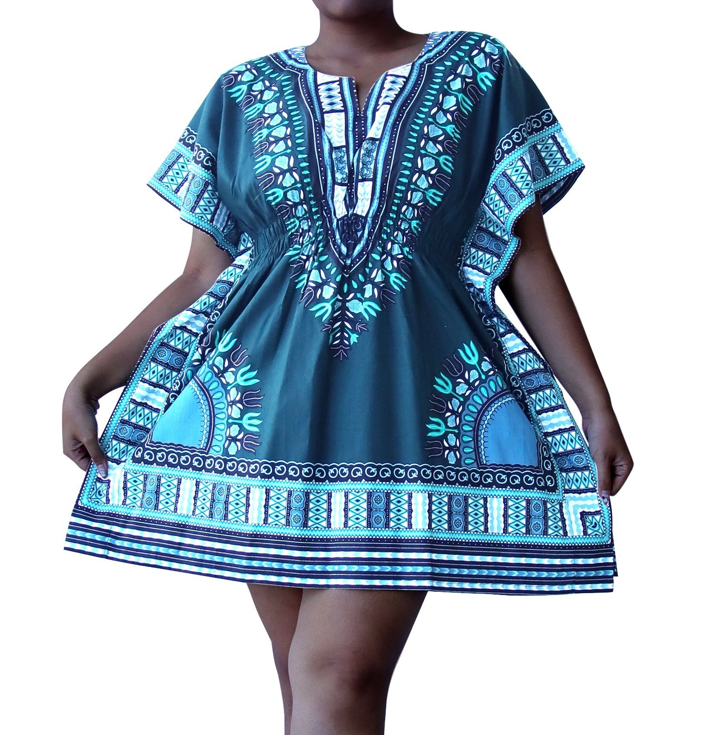 African Dashiki Ledies Shirt - Ladies Smock Empire Bust Dashiki Smock Open Collar Short Dress