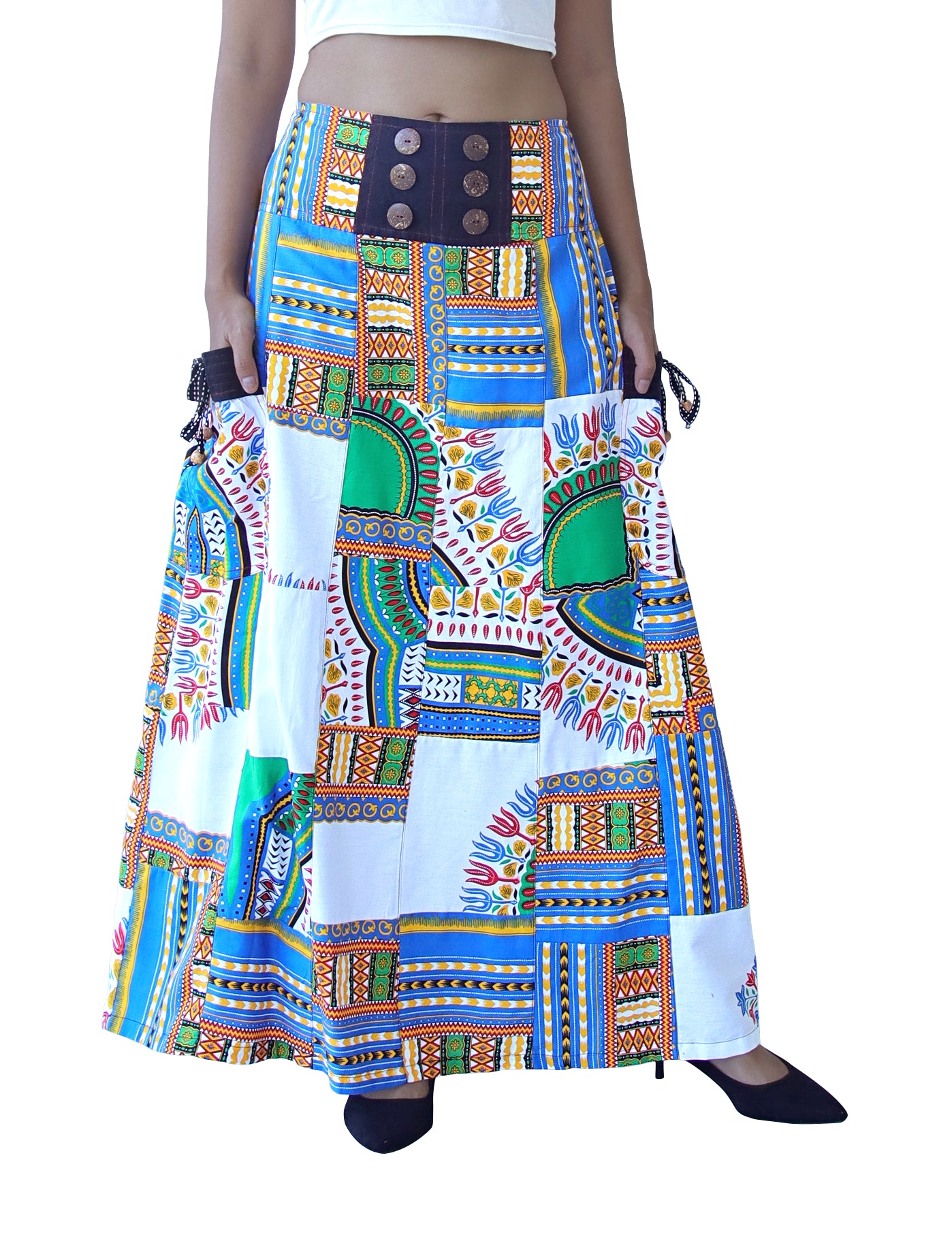 Tennessee Homestead Patchwork Boubou Skirt with Side Pockets Dashiki Art