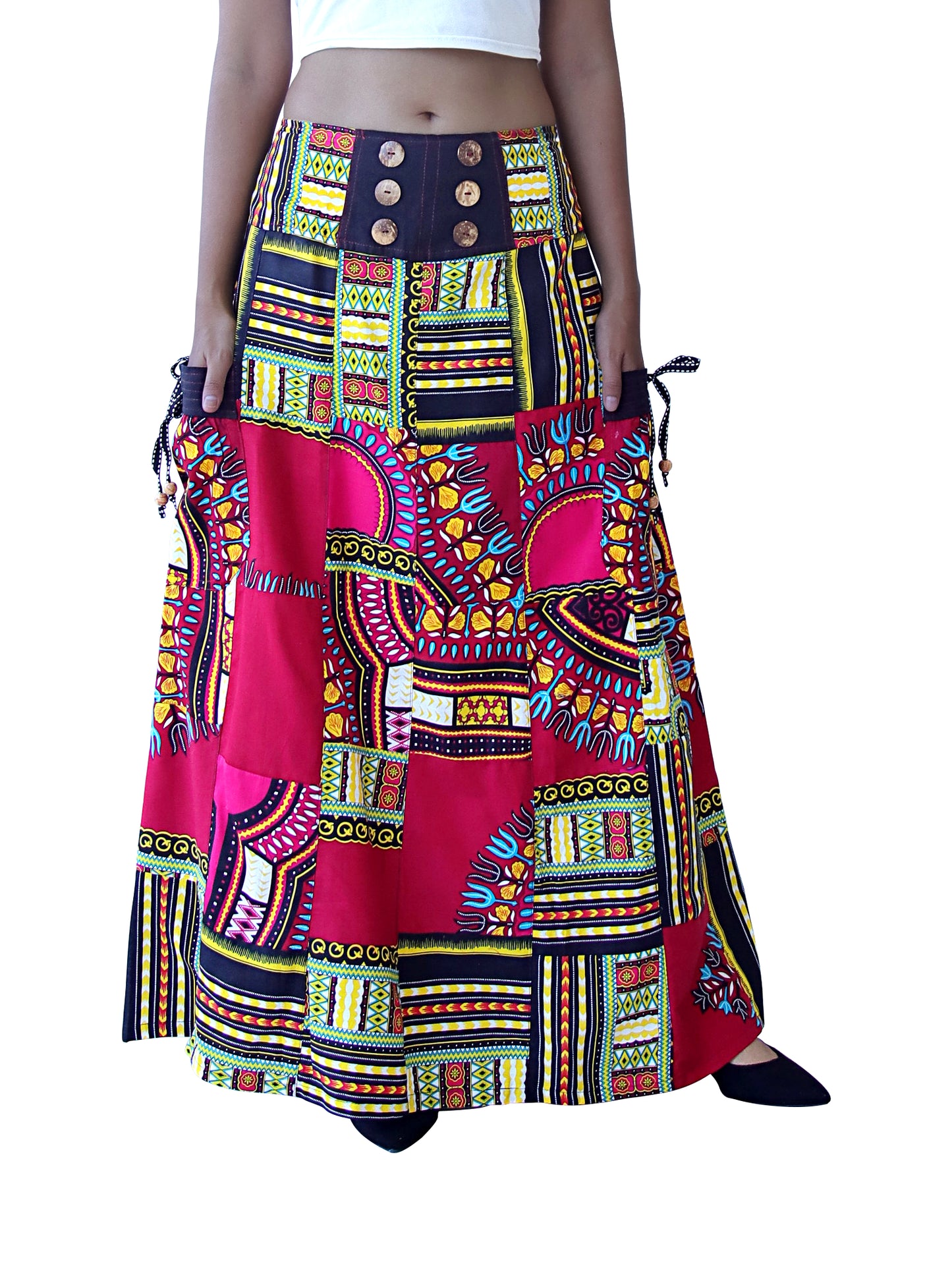 Tennessee Homestead Patchwork Boubou Skirt with Side Pockets Dashiki Art