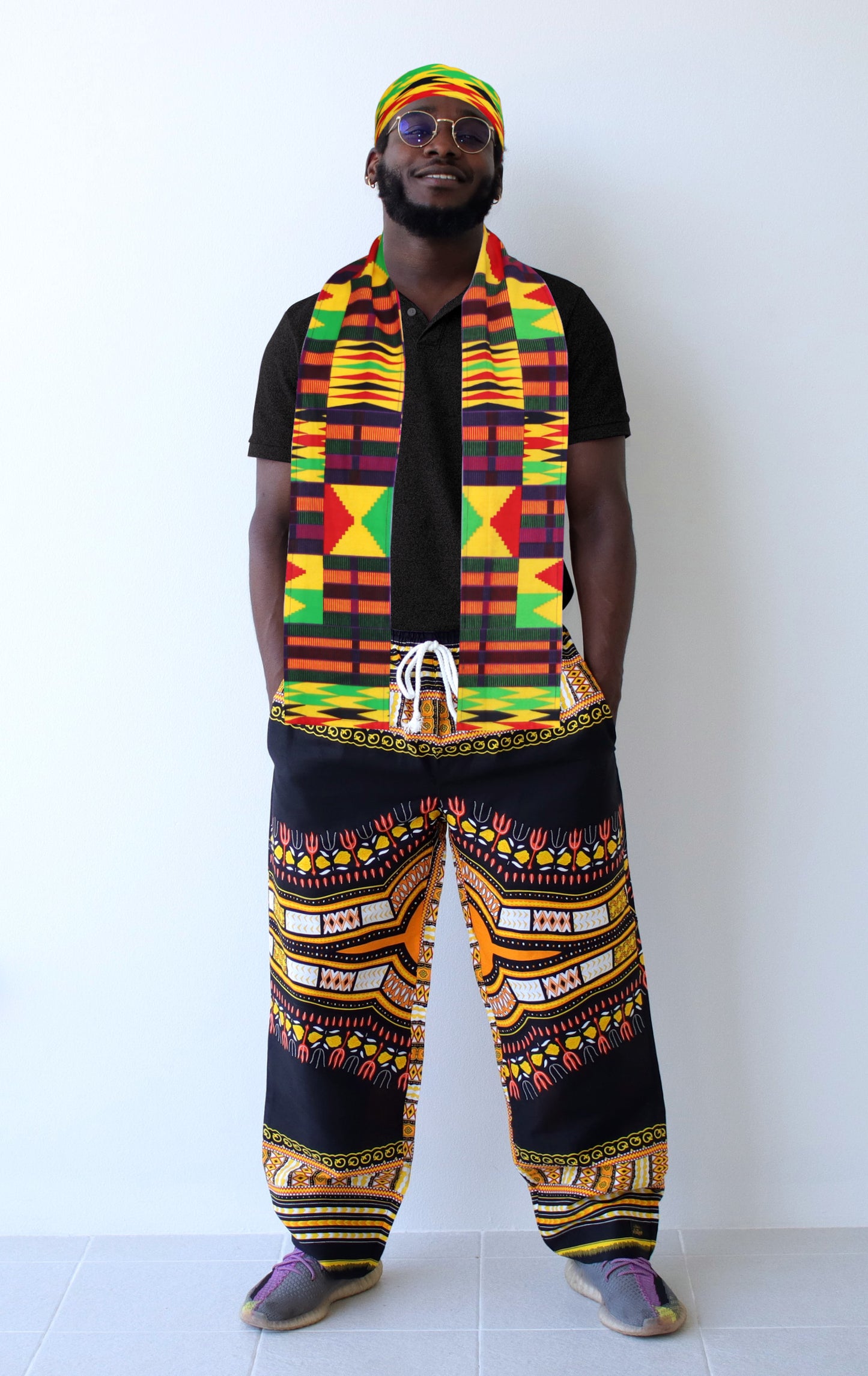 DaIki African Kufi Hat and Kente African Stole Sash