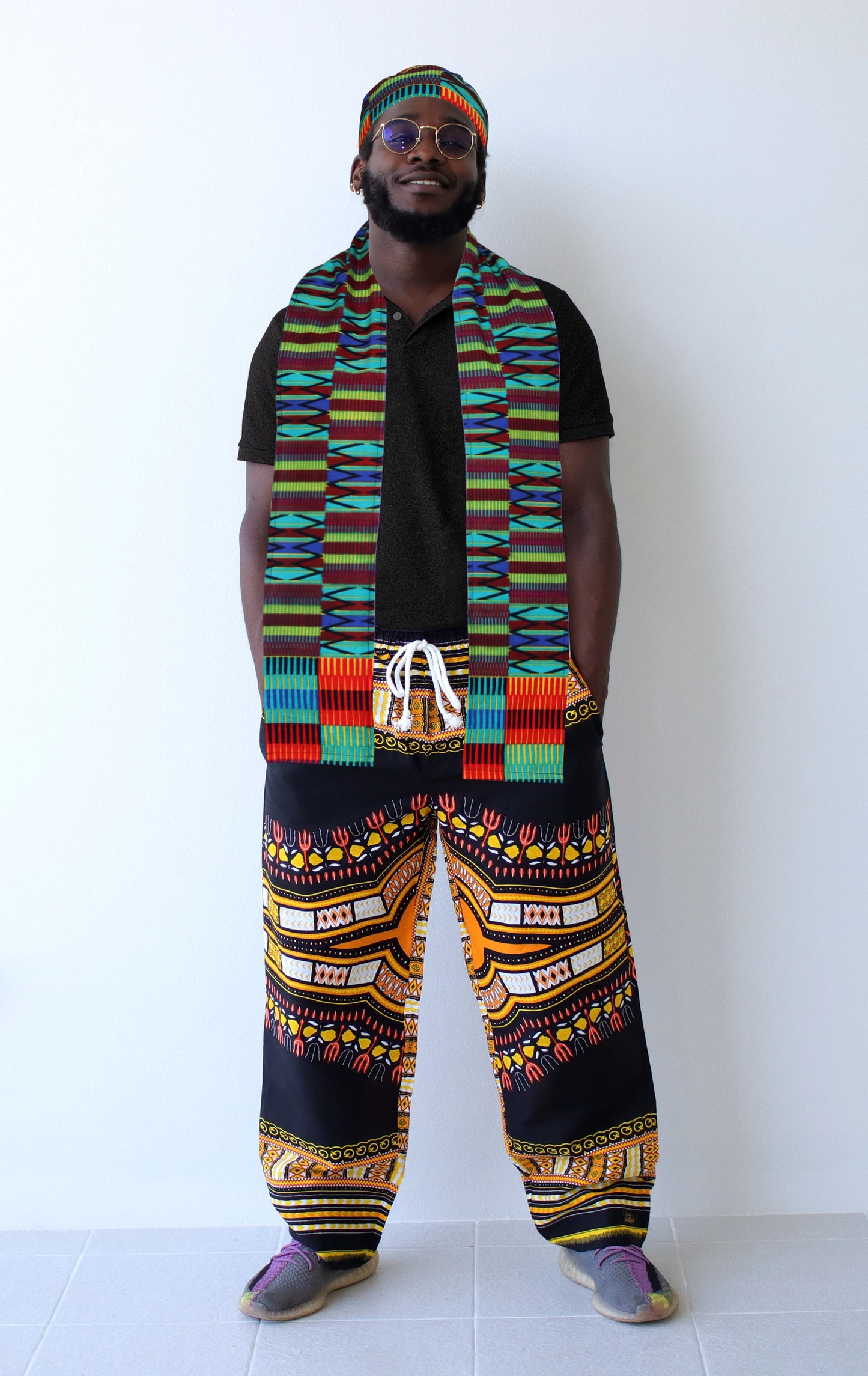 DaIki African Kufi Hat and Kente African Stole Sash