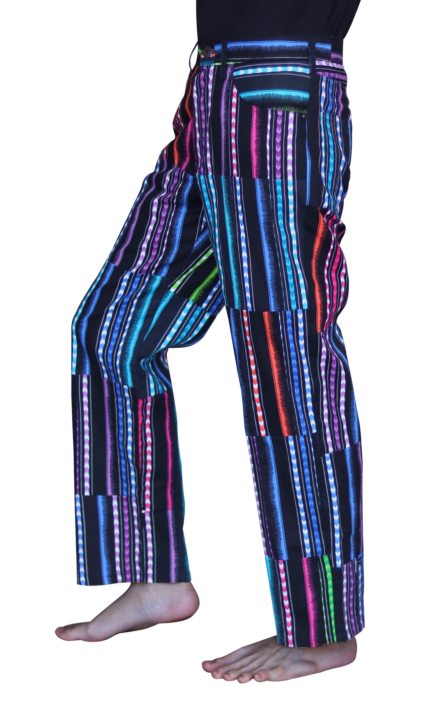 Fitted Jeans with Metal Fly Buttons Handcrafted Cotton Patch African Dashiki