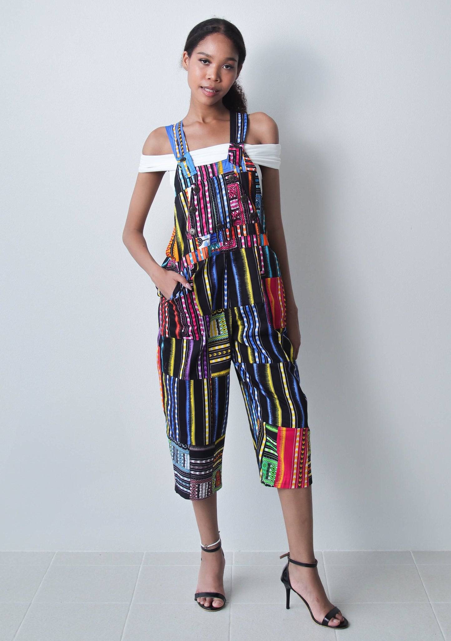 Onepiece JumpSuit Capri Leg Vintage TouchUp Dashiki Art in Cotton