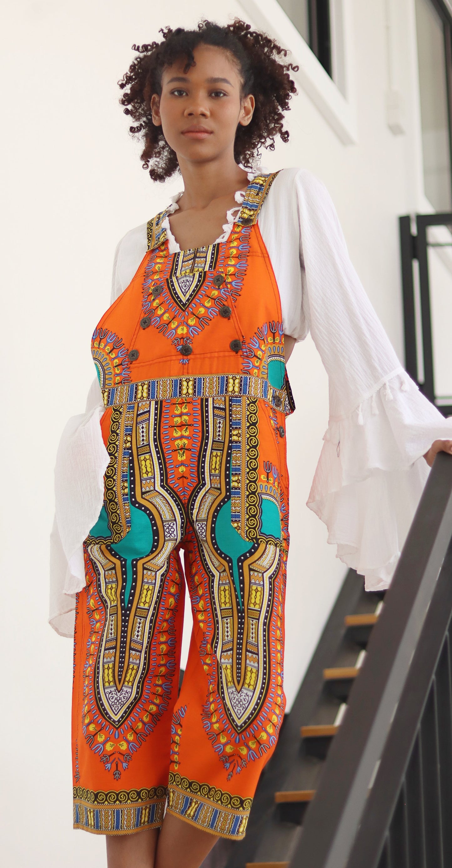 Onepiece JumpSuit Capri Leg Vintage TouchUp Dashiki Art in Cotton