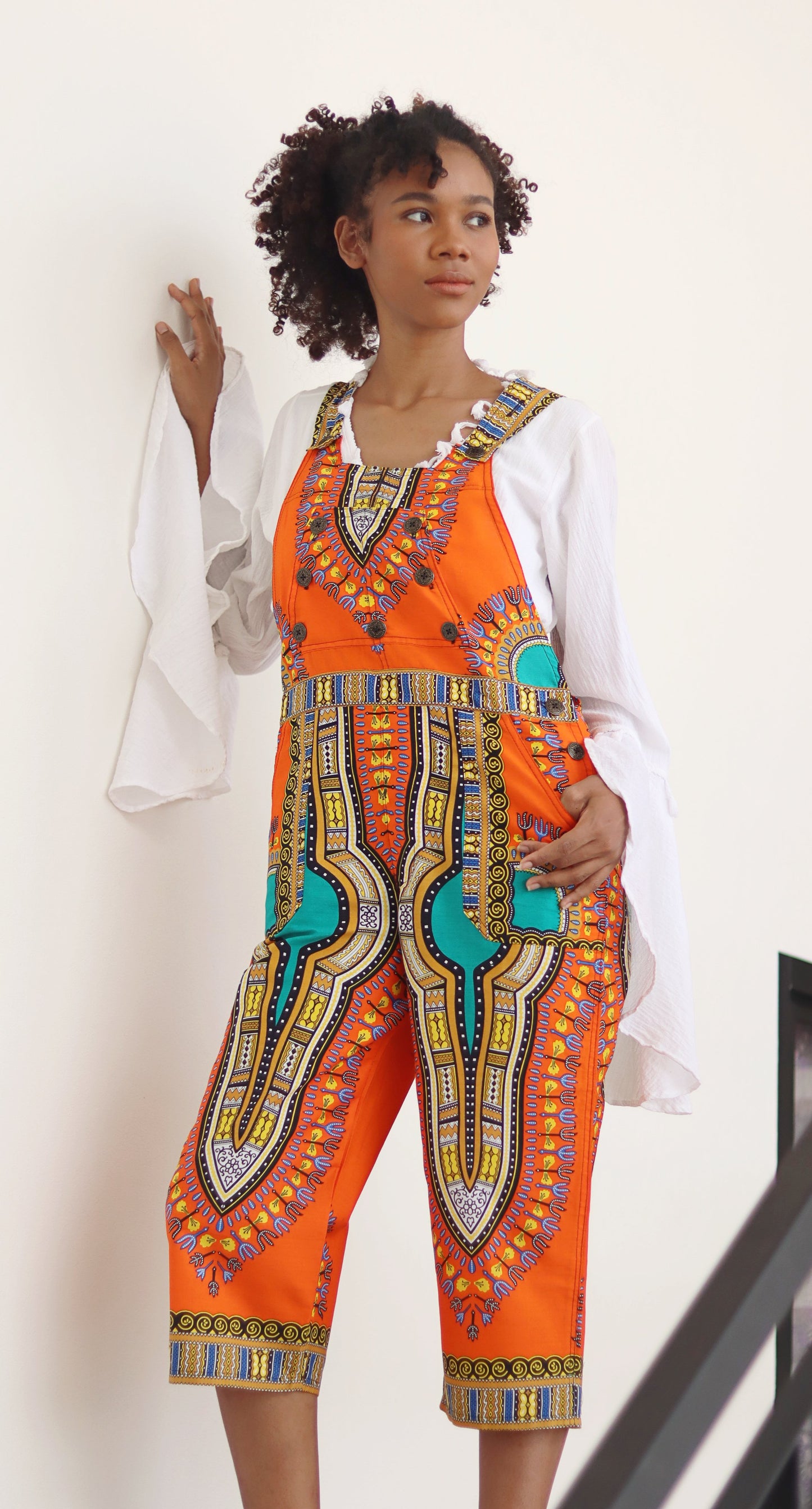 Onepiece JumpSuit Capri Leg Vintage TouchUp Dashiki Art in Cotton