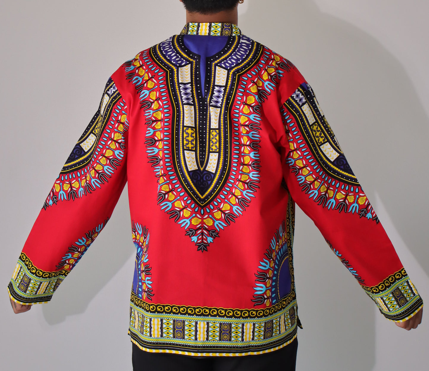 African Dashiki Long Sleeve Shirt - Chinese Mandarin Stand Up Collar