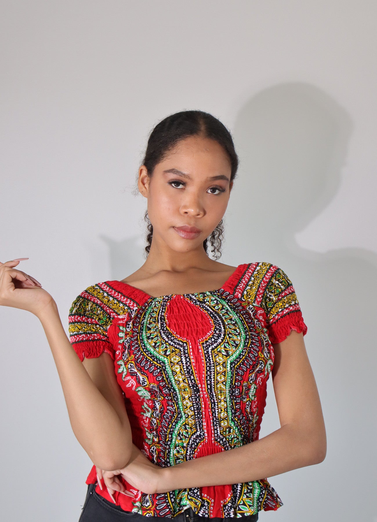 African Dashiki Womens Shirt - Smock Waist Babydoll Short Sleeves