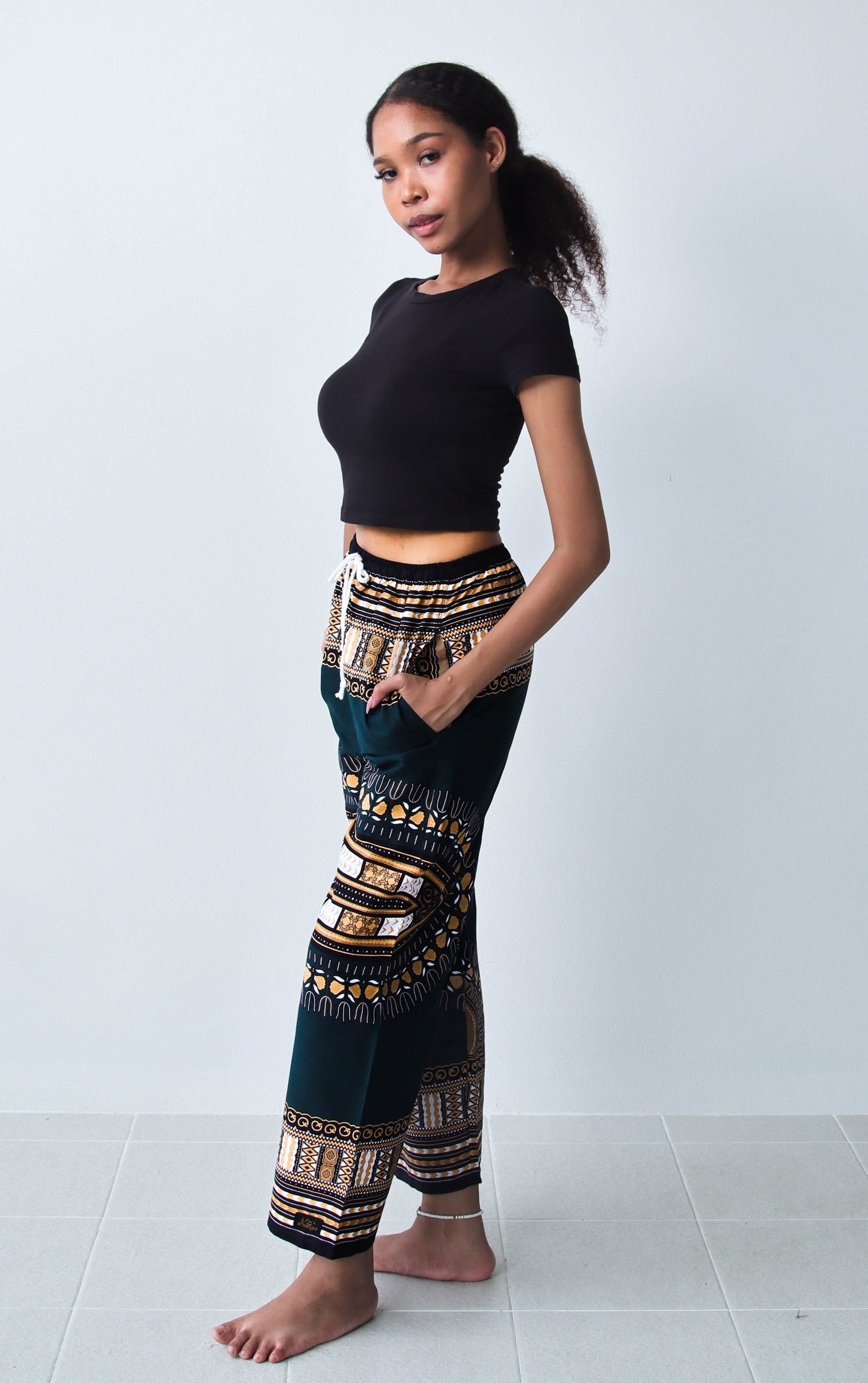African Dashiki Cotton Baggy Straight Leg Dashiki Unisex Casual Pants Africa Print Elastic Waist
