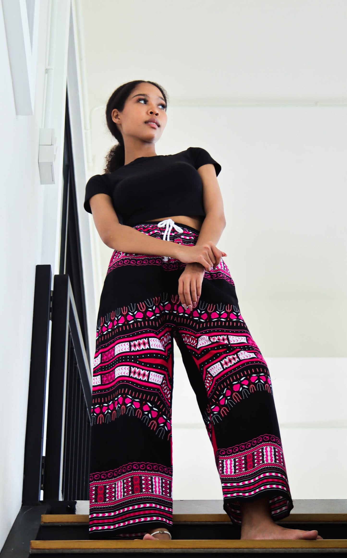 African Dashiki Cotton Baggy Straight Leg Dashiki Unisex Casual Pants Africa Print Elastic Waist