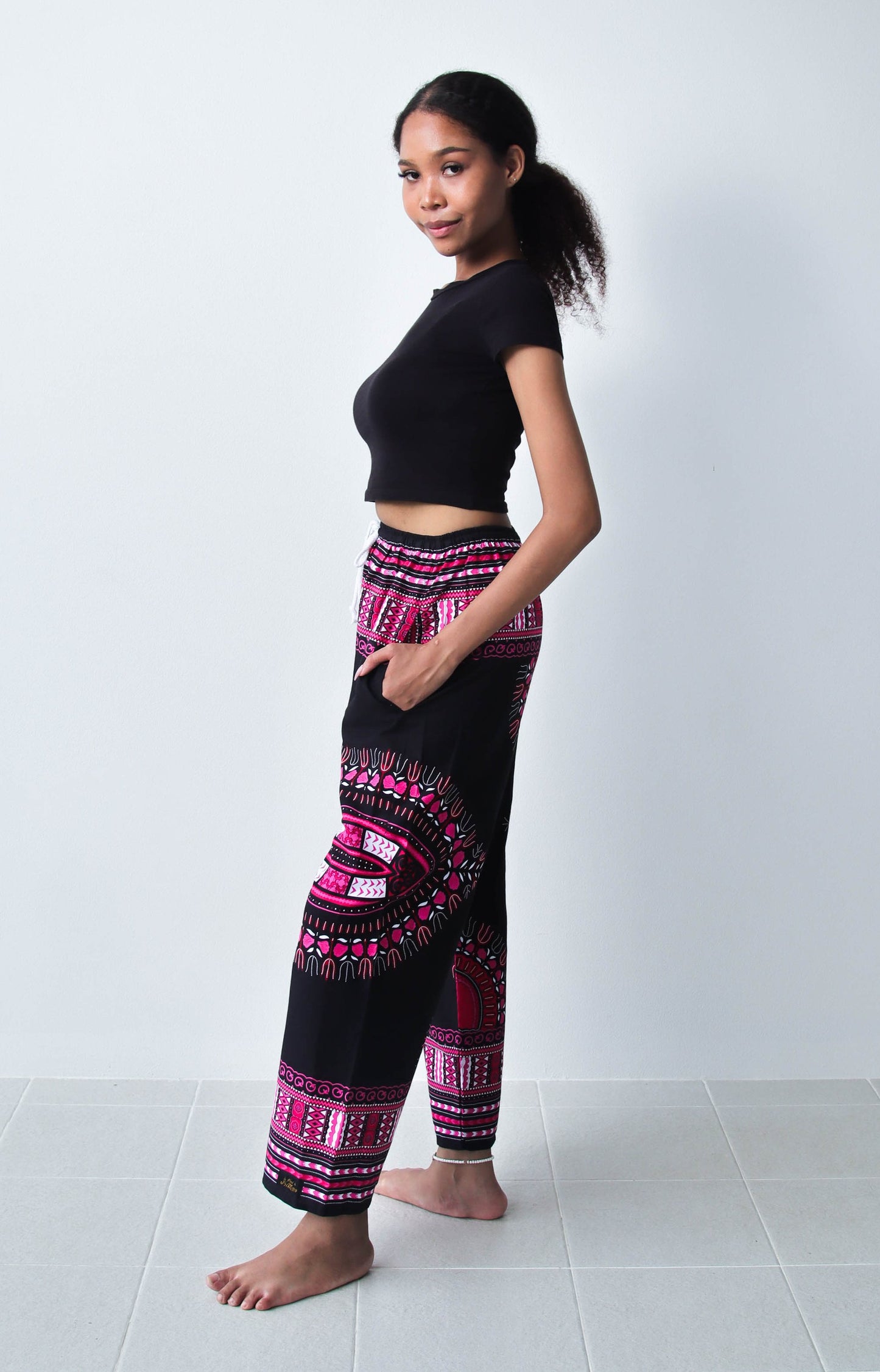 African Dashiki Cotton Baggy Straight Leg Dashiki Unisex Casual Pants Africa Print Elastic Waist