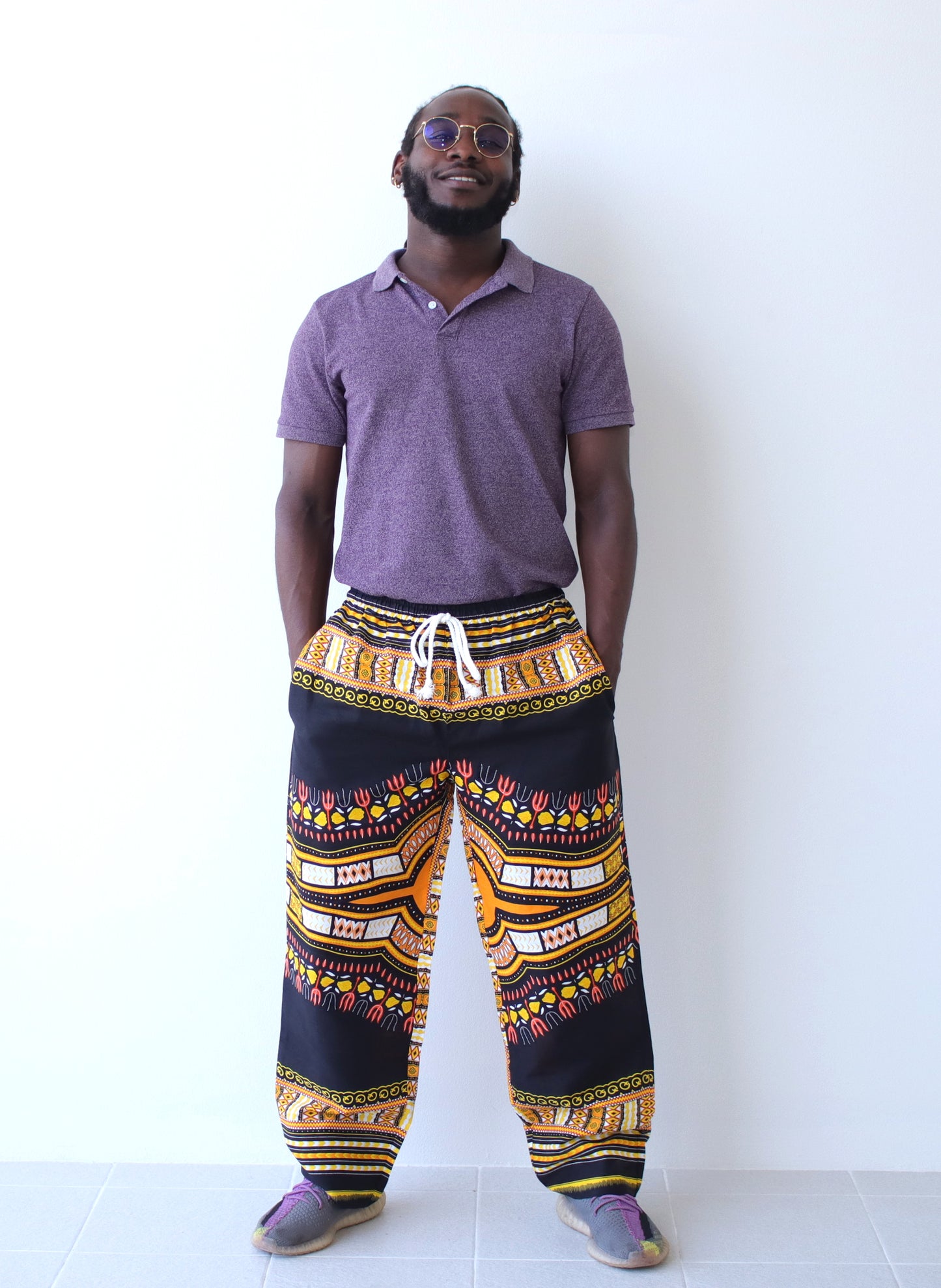 African Dashiki Cotton Baggy Straight Leg Dashiki Unisex Casual Pants Africa Print Elastic Waist