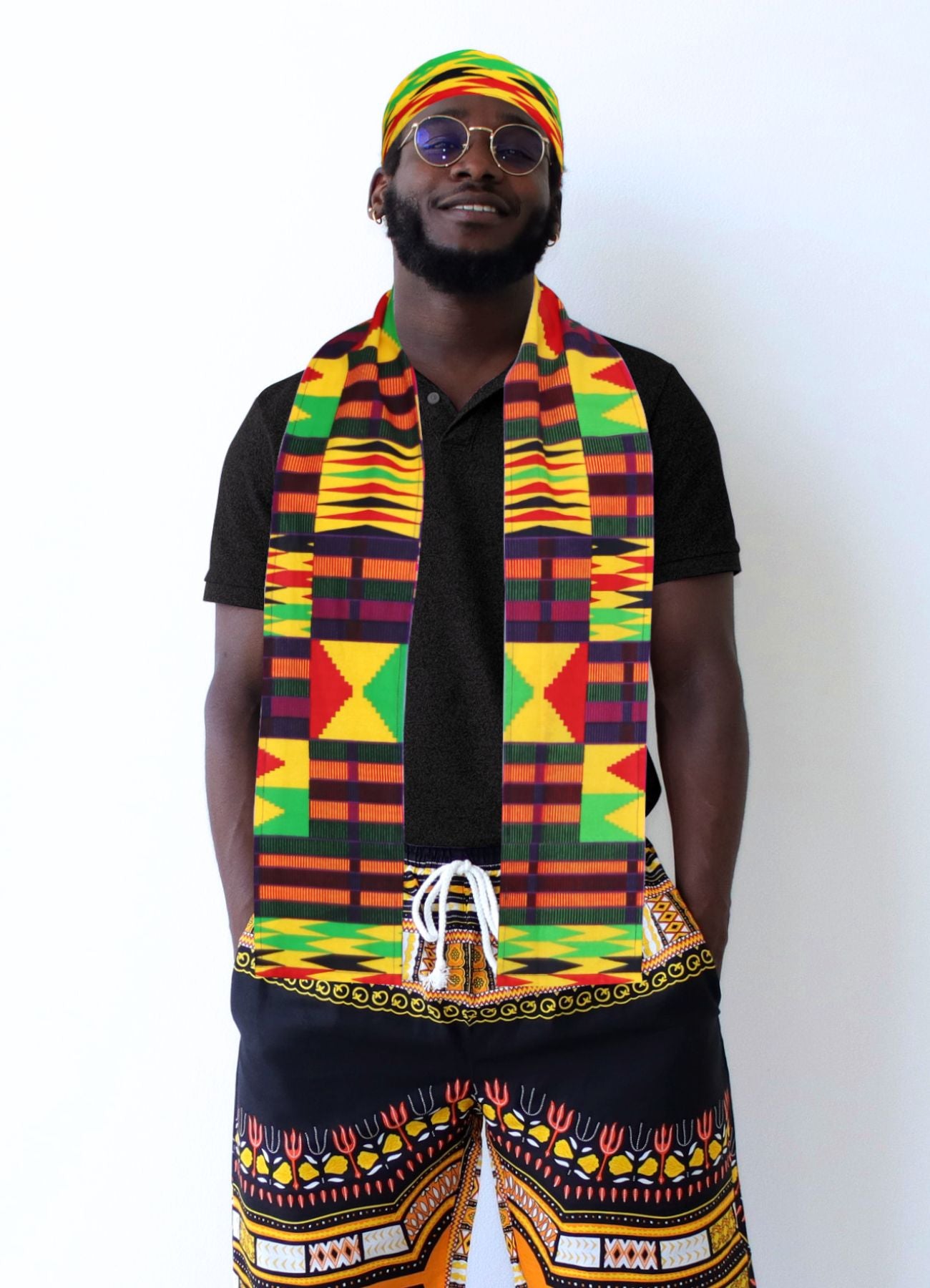 DaIki African Kufi Hat and Kente African Stole Sash