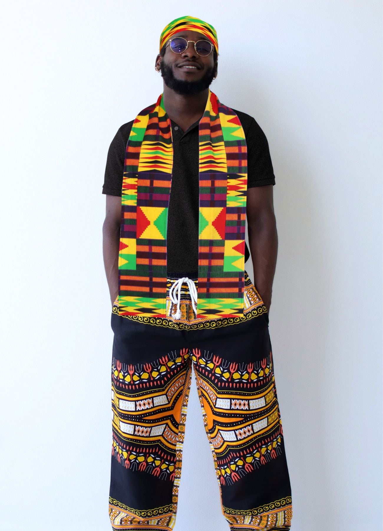 DaIki African Kufi Hat and Kente African Stole Sash