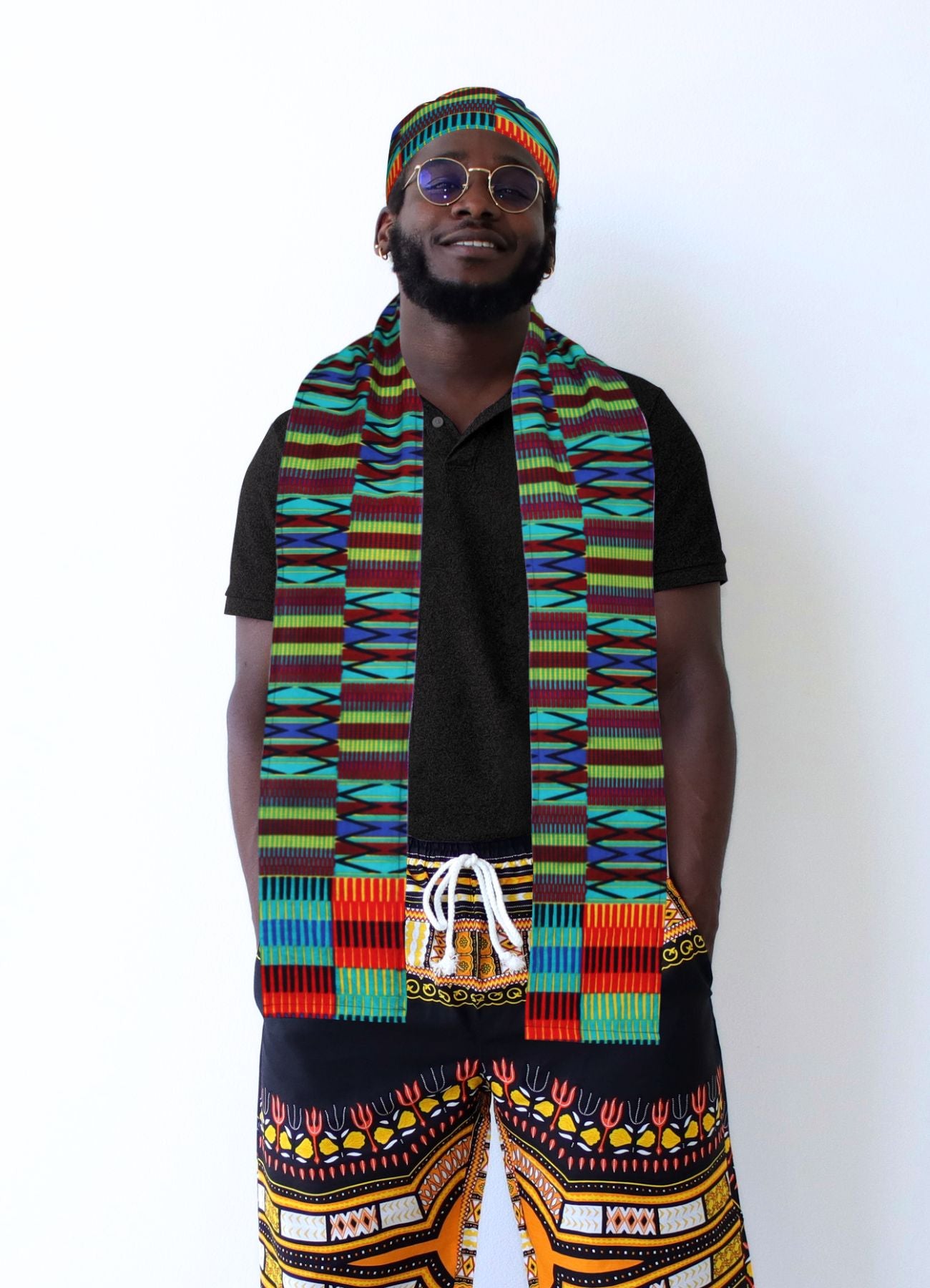 DaIki African Kufi Hat and Kente African Stole Sash