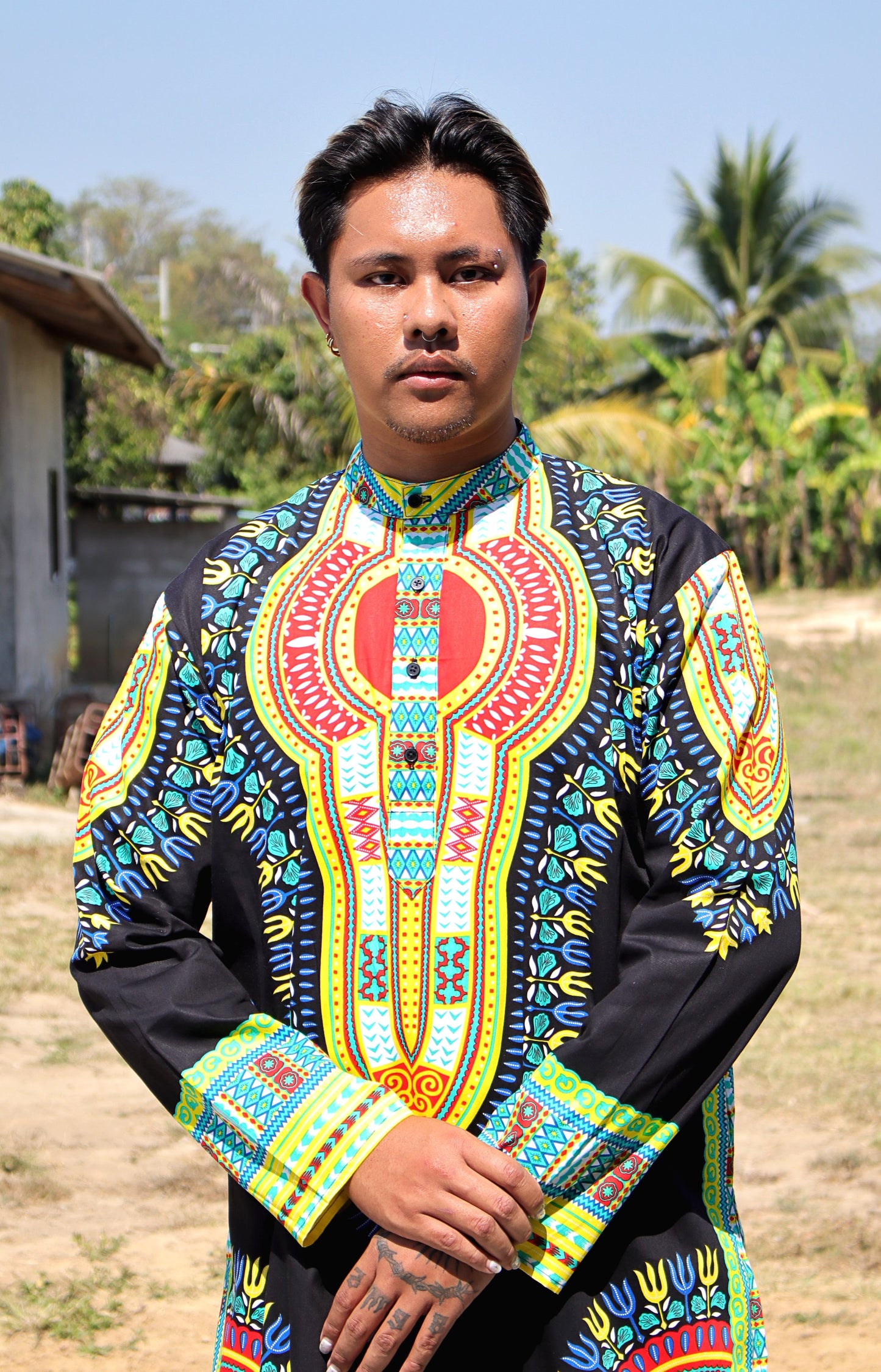 Formal Kurta Long Sleeve Stand Up Collar Button Down Kaftan Cotton Dashiki Tunic