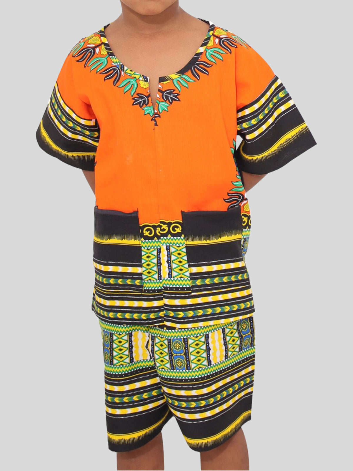 Childrens Unisex Afrikan Cotton Patch Short and Shirt Dashiki Outfit