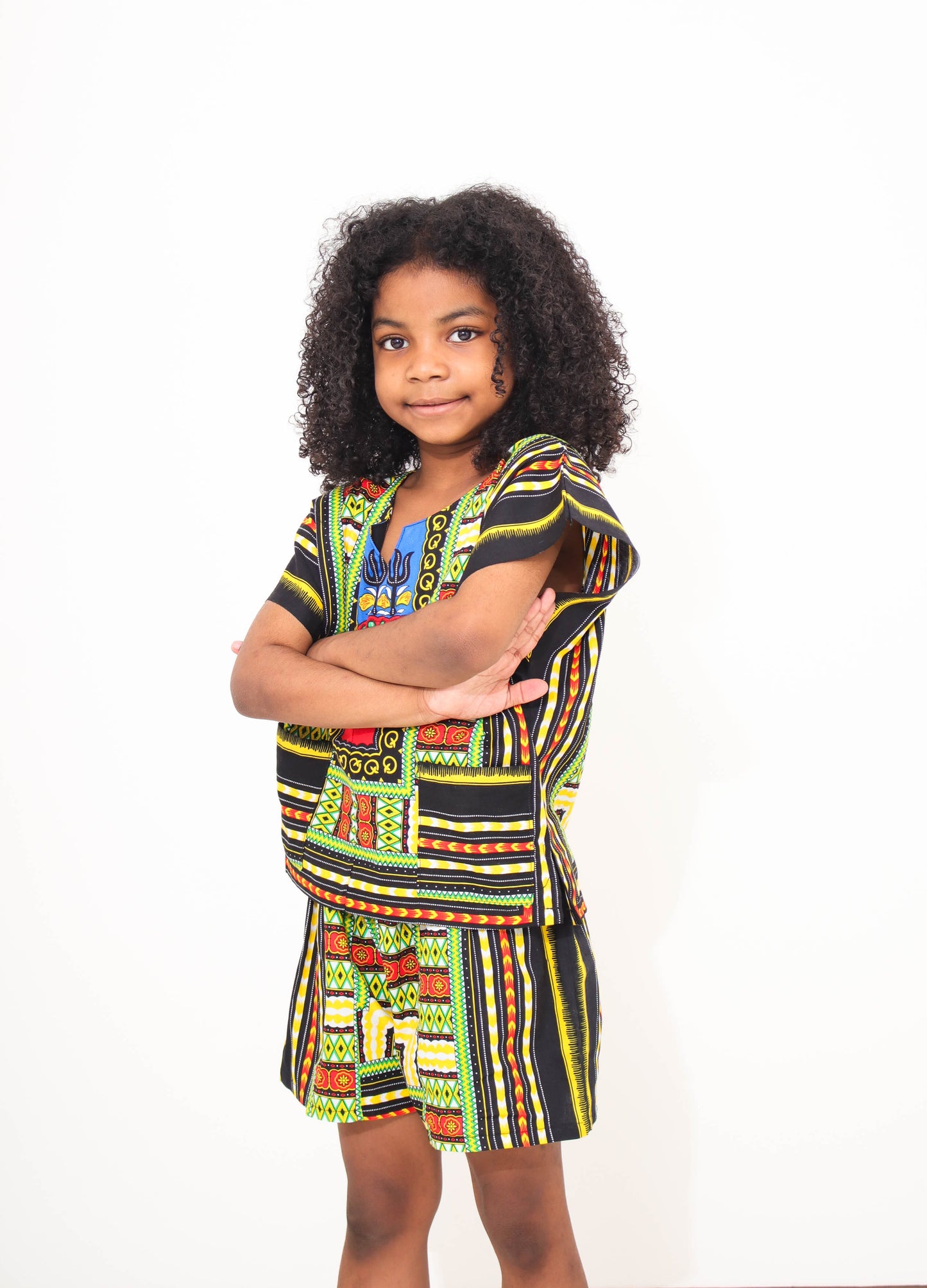 Childrens Unisex Afrikan Cotton Patch Short and Shirt Dashiki Outfit