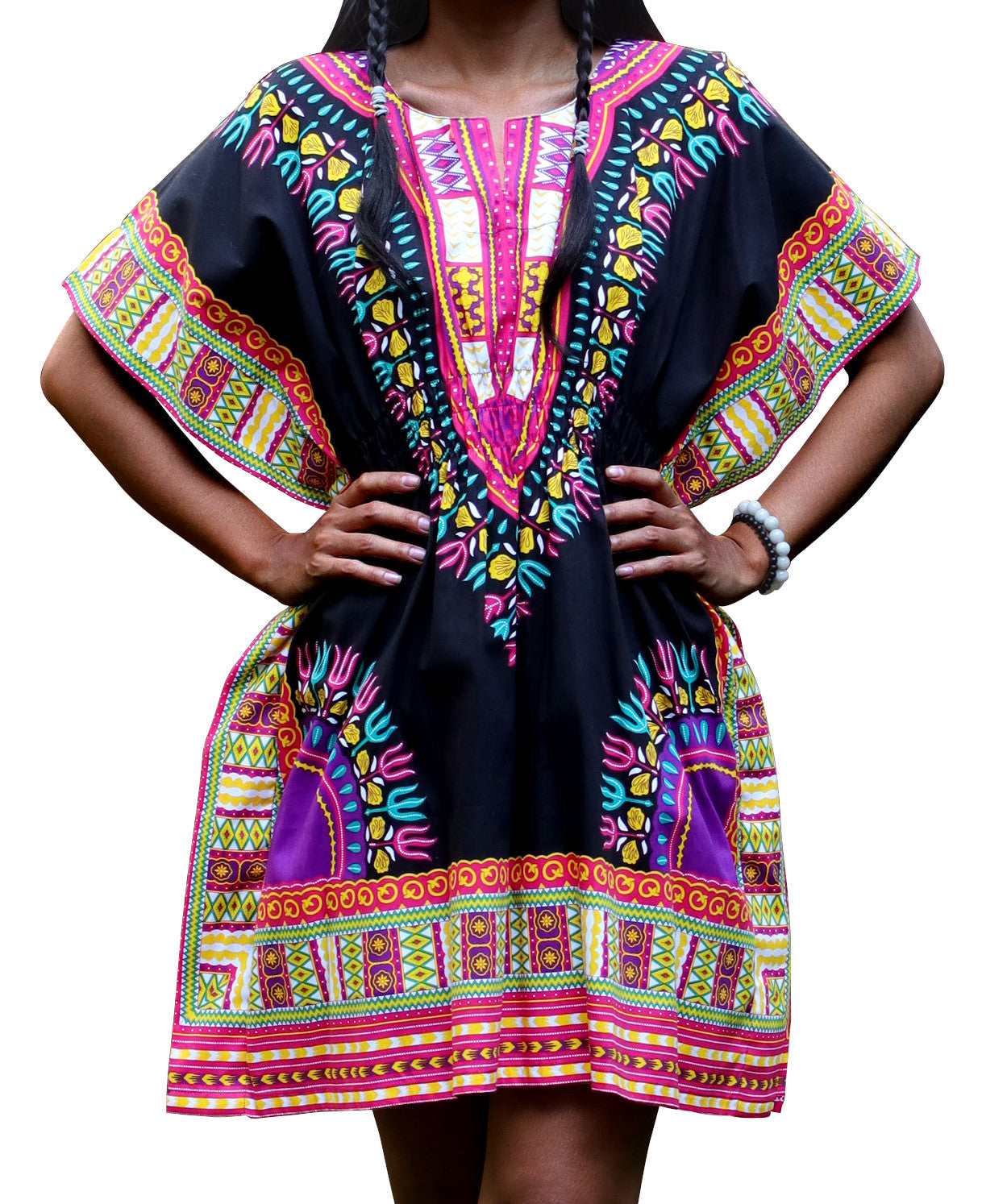 African Dashiki Ledies Shirt - Ladies Smock Empire Bust Dashiki Smock Open Collar Short Dress