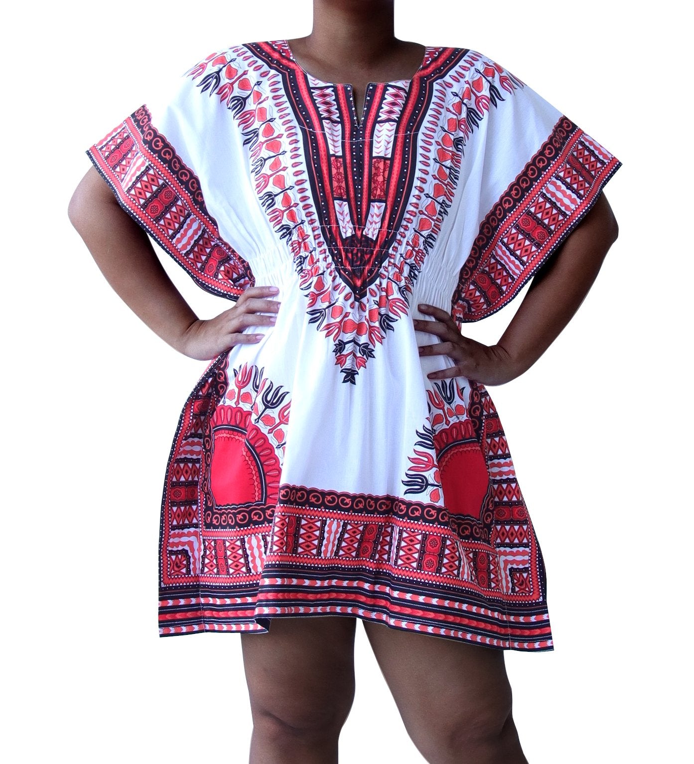 African Dashiki Ledies Shirt - Ladies Smock Empire Bust Dashiki Smock Open Collar Short Dress