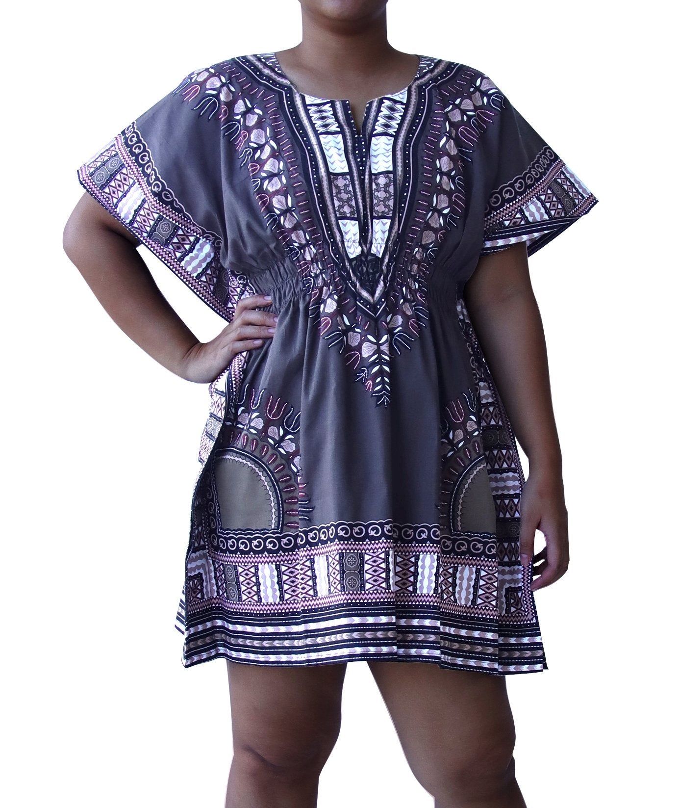 African Dashiki Ledies Shirt - Ladies Smock Empire Bust Dashiki Smock Open Collar Short Dress