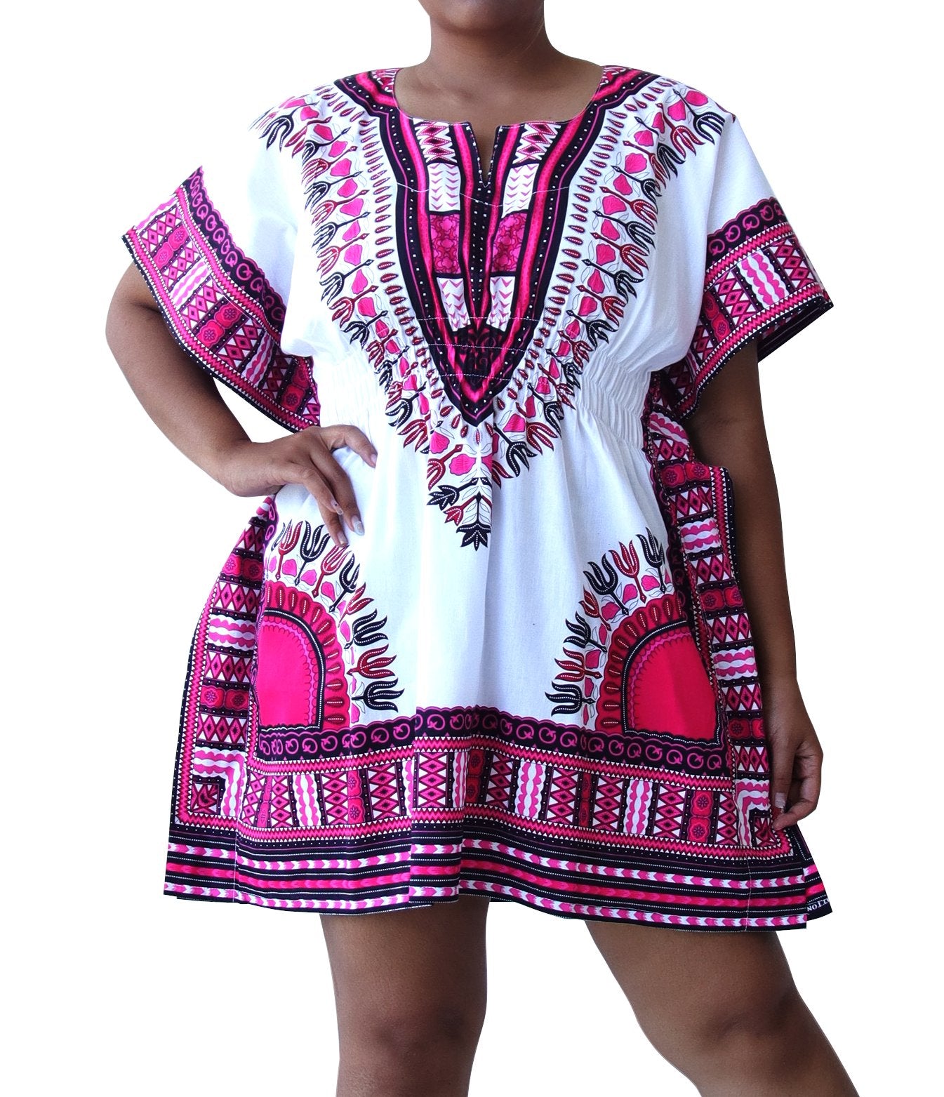 African Dashiki Ledies Shirt - Ladies Smock Empire Bust Dashiki Smock Open Collar Short Dress
