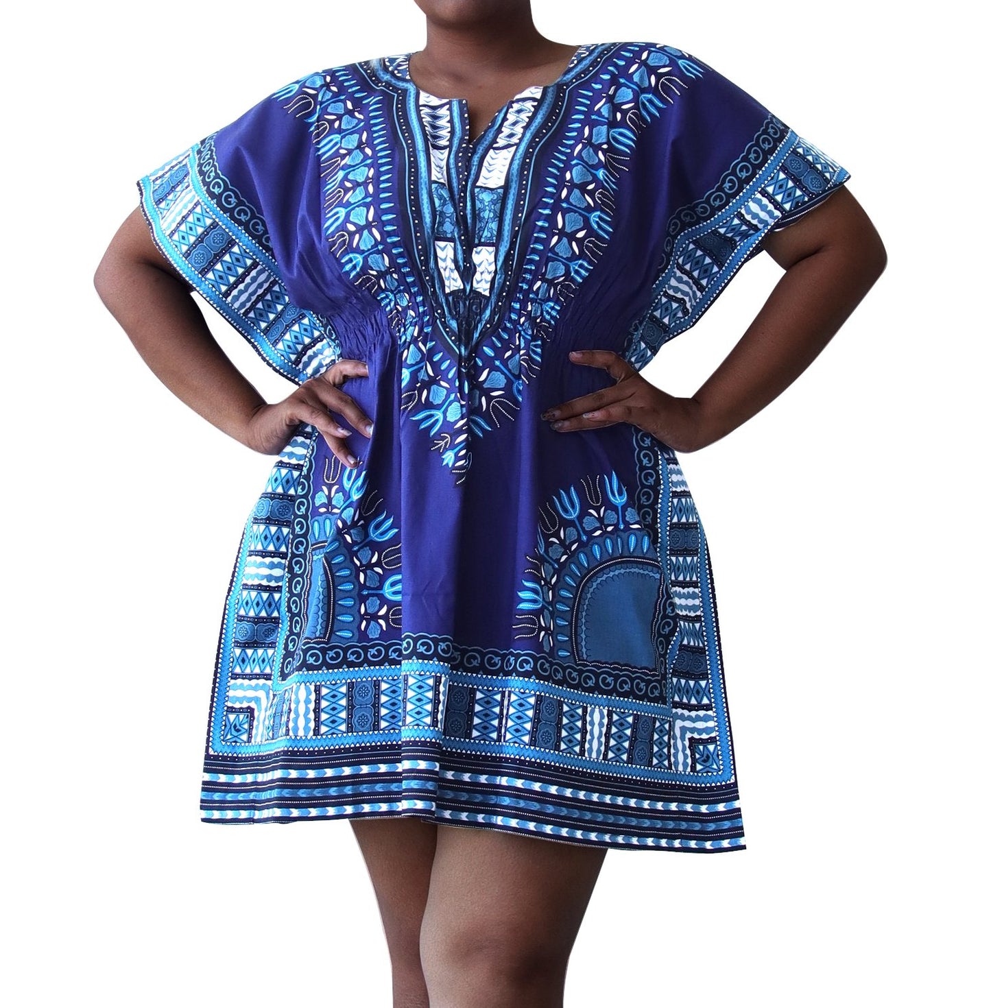 African Dashiki Ledies Shirt - Ladies Smock Empire Bust Dashiki Smock Open Collar Short Dress