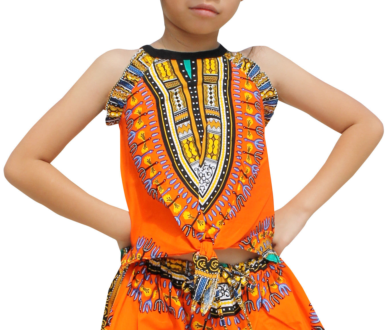 Africa Dashiki Girls Shirt - Light Sleeveless tie front