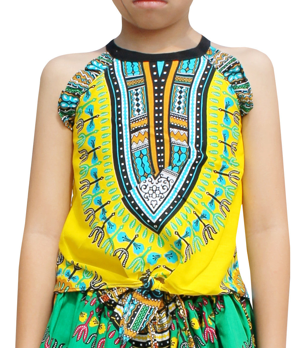 Africa Dashiki Girls Shirt - Light Sleeveless tie front