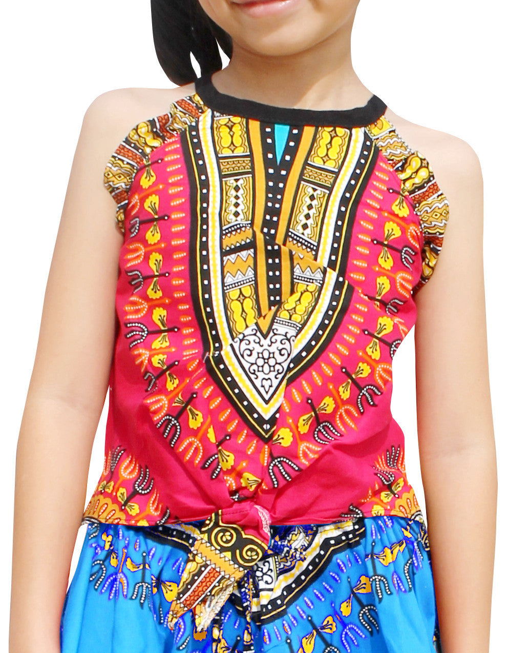 Africa Dashiki Girls Shirt - Light Sleeveless tie front