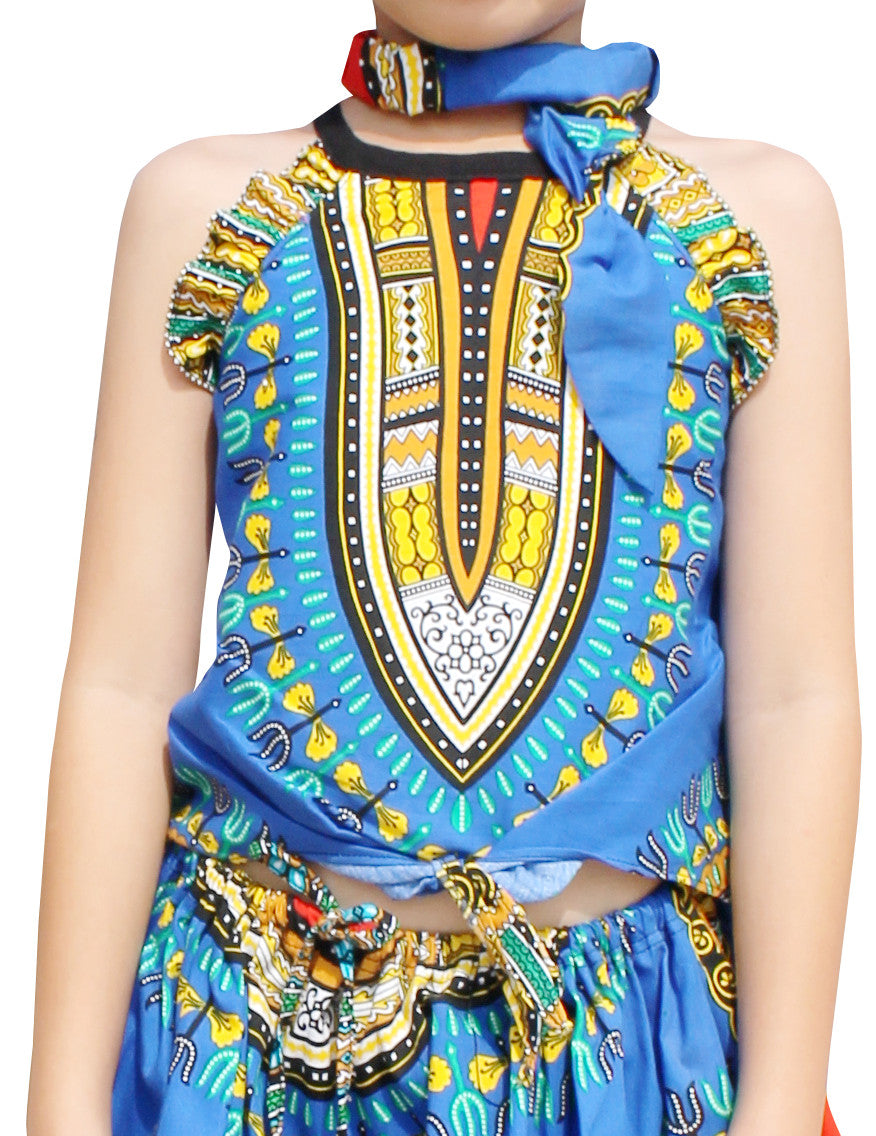 Africa Dashiki Girls Shirt - Light Sleeveless tie front