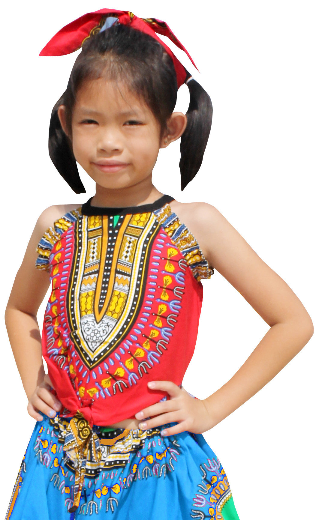 Africa Dashiki Girls Shirt - Light Sleeveless tie front