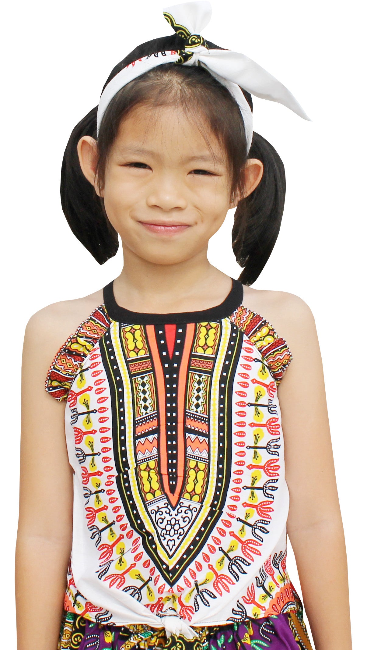 Africa Dashiki Girls Shirt - Light Sleeveless tie front