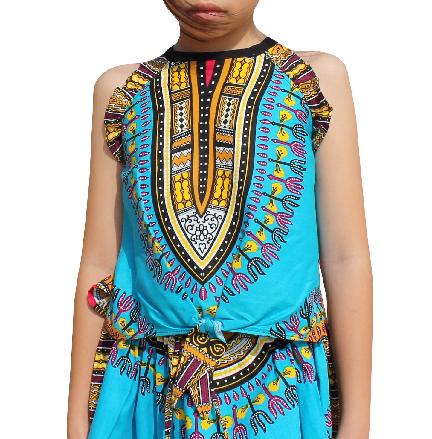 Africa Dashiki Girls Shirt - Light Sleeveless tie front