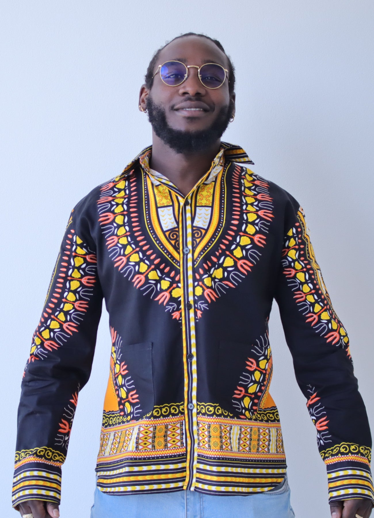 African Dashiki Long Sleeve Shirt - Yucatan Guayabera Three Pocket